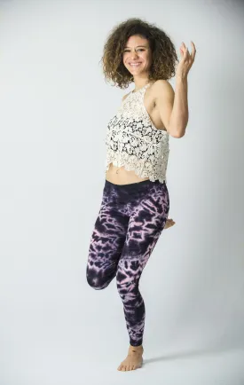 Marble Tie Dye Cotton Leggings in Dark Violet