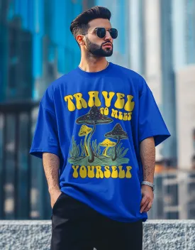 Blue Oversized Tshirt with Bold Chest Graphic Print - Ideal for Travel