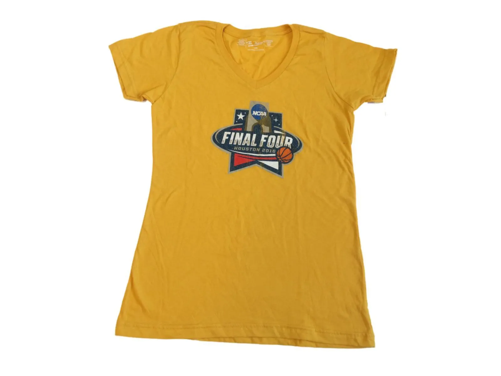 2016 Final Four The Victory WOMENS Yellow Faded Logo SS V-Neck T-Shirt (L)