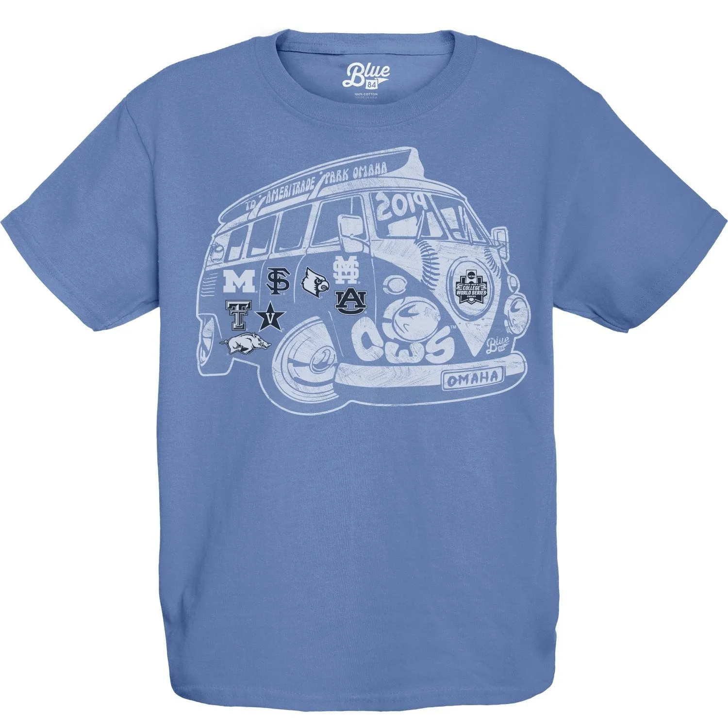 2019 College World Series CWS 8 Team YOUTH Blue VW Bus T-Shirt