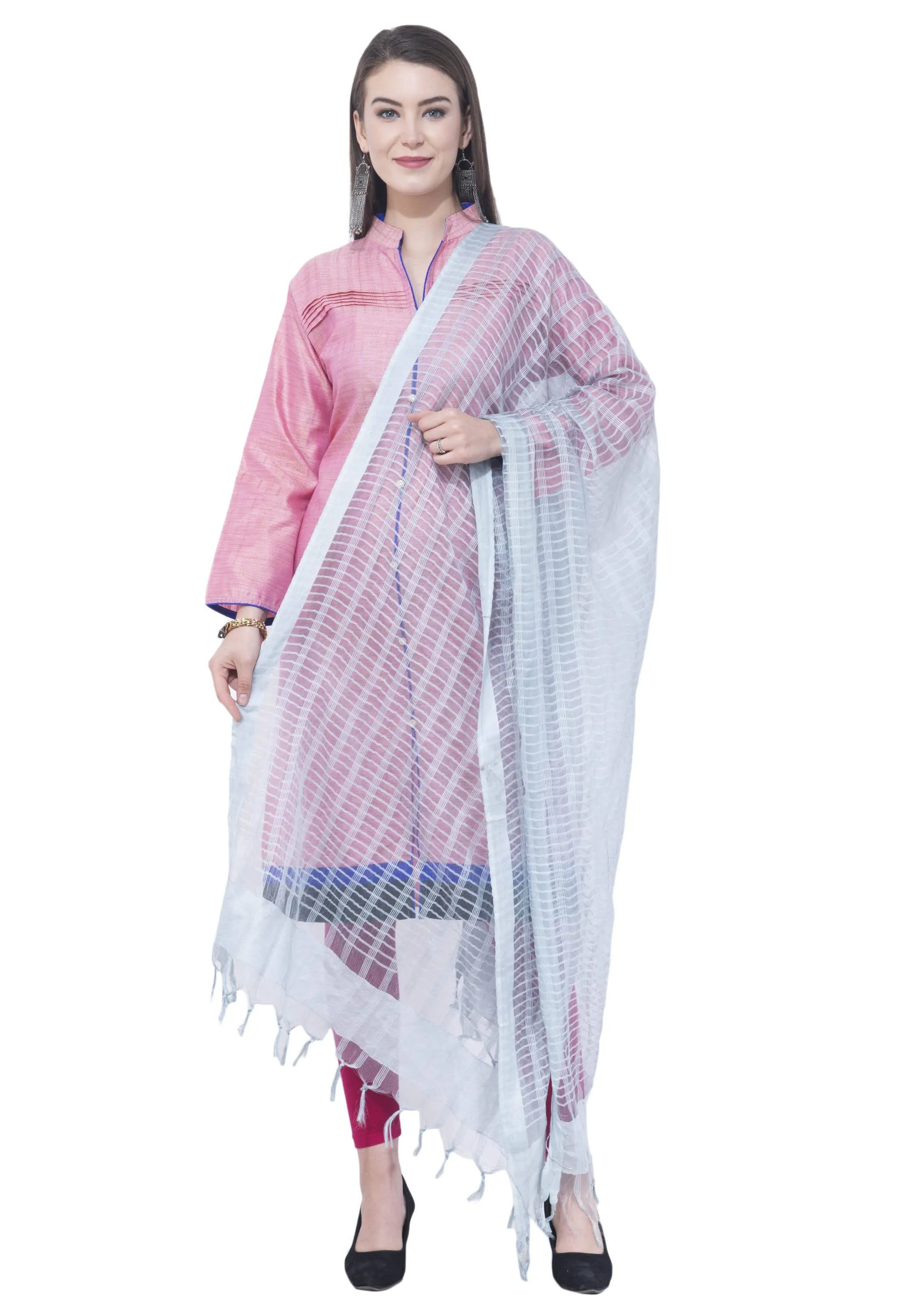 A R SILK White Color Regular dupatta Cota cotton Dupattas and Chunnis