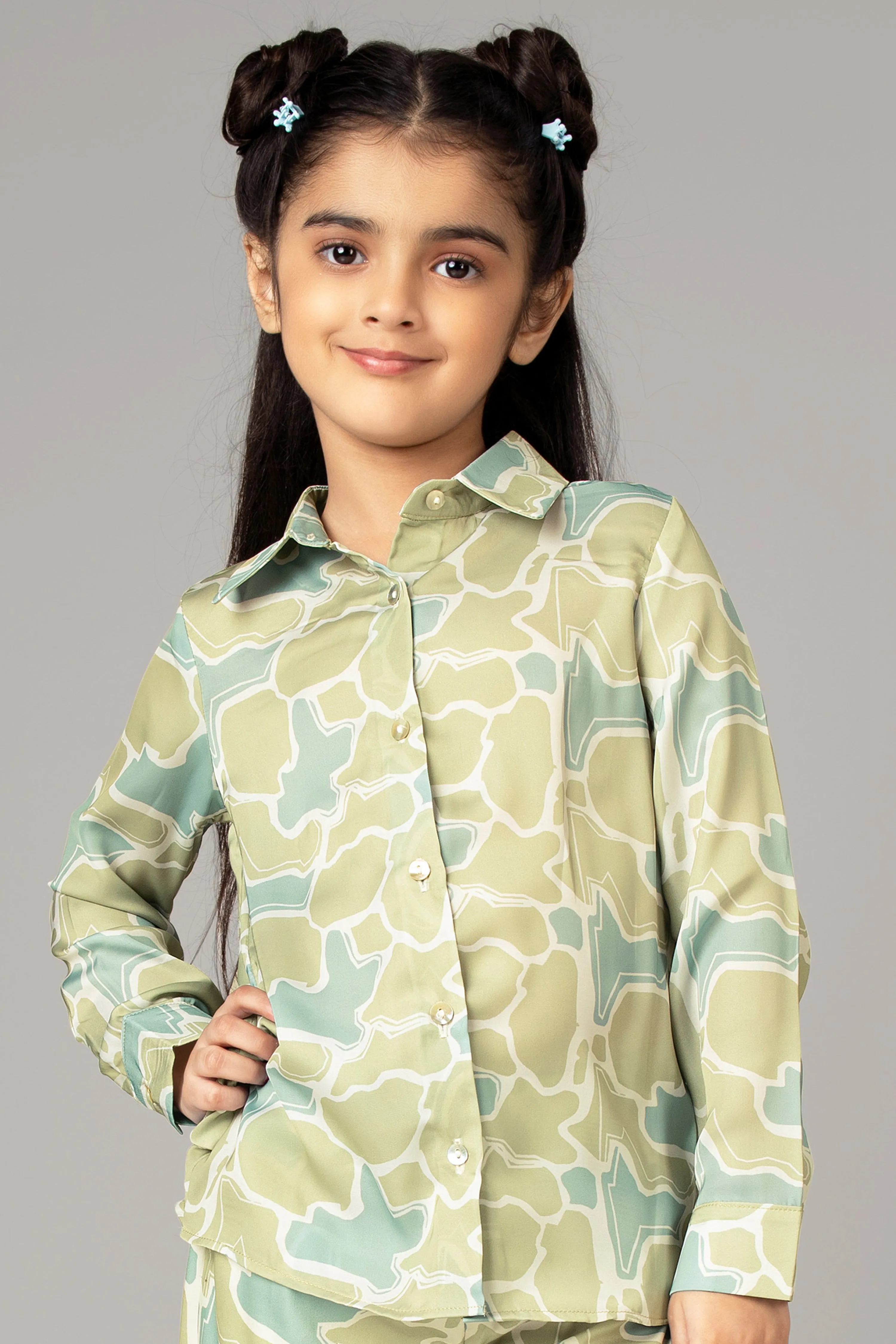 Abstract Collar Neck Regular Fit Shirt For Girls