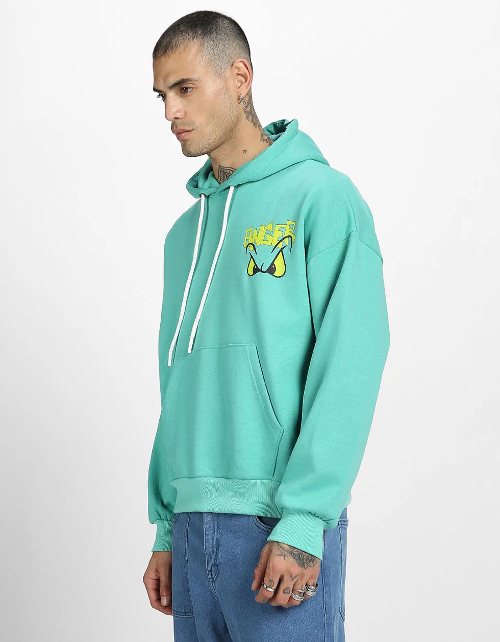 Anger Green Oversized Pocket Graphic Printed Hoodie