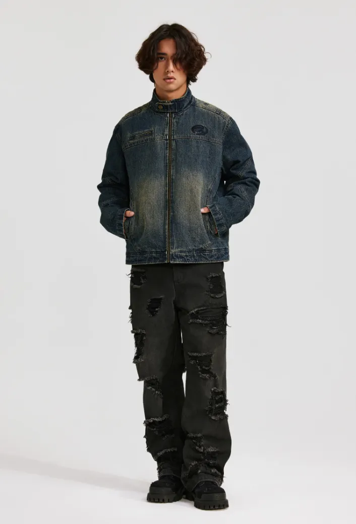 ANTIDOTE Washed Gradient Denim Motorcycle Jacket