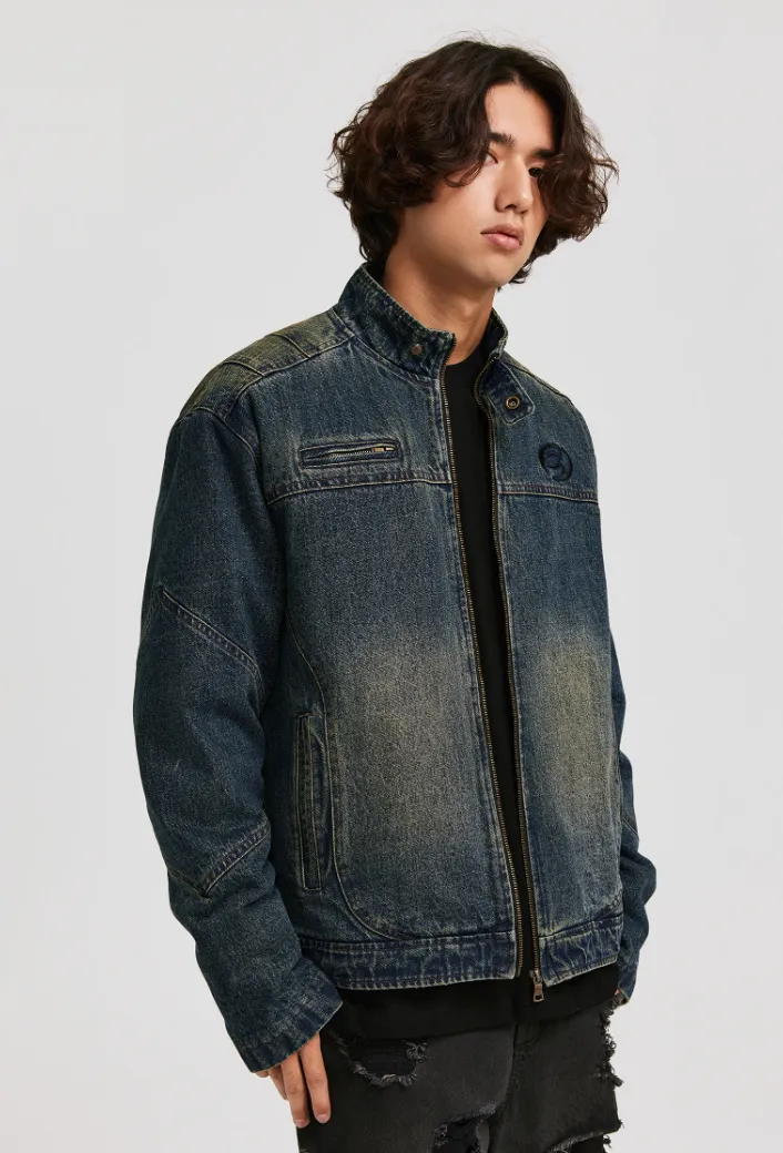 ANTIDOTE Washed Gradient Denim Motorcycle Jacket