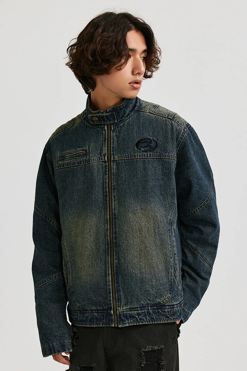 ANTIDOTE Washed Gradient Denim Motorcycle Jacket