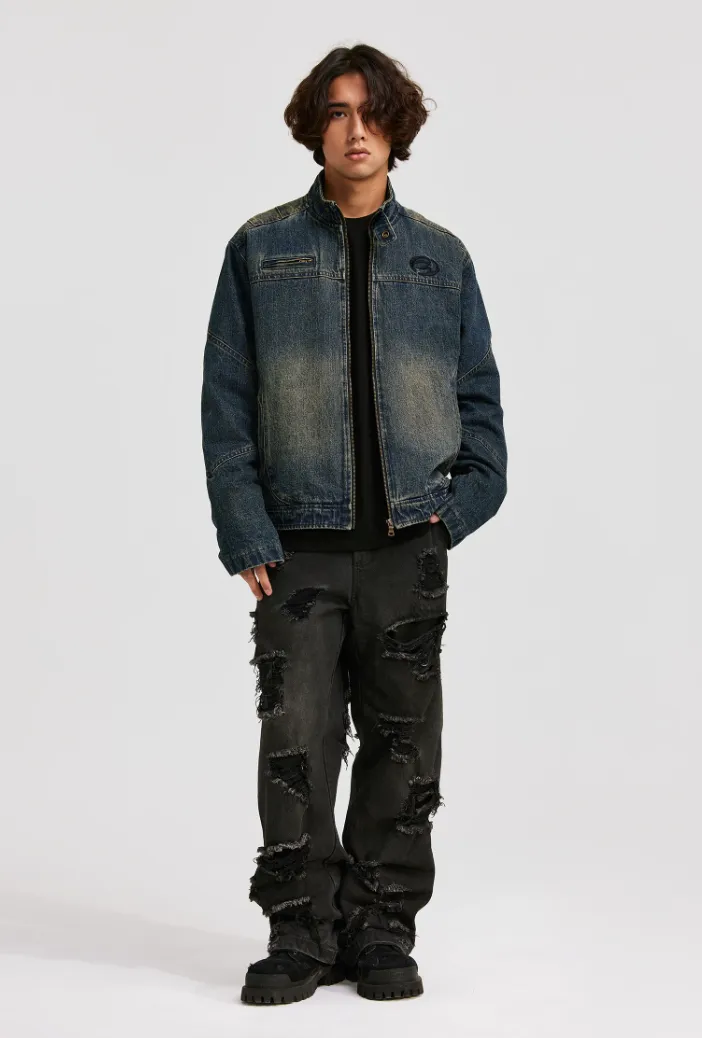 ANTIDOTE Washed Gradient Denim Motorcycle Jacket