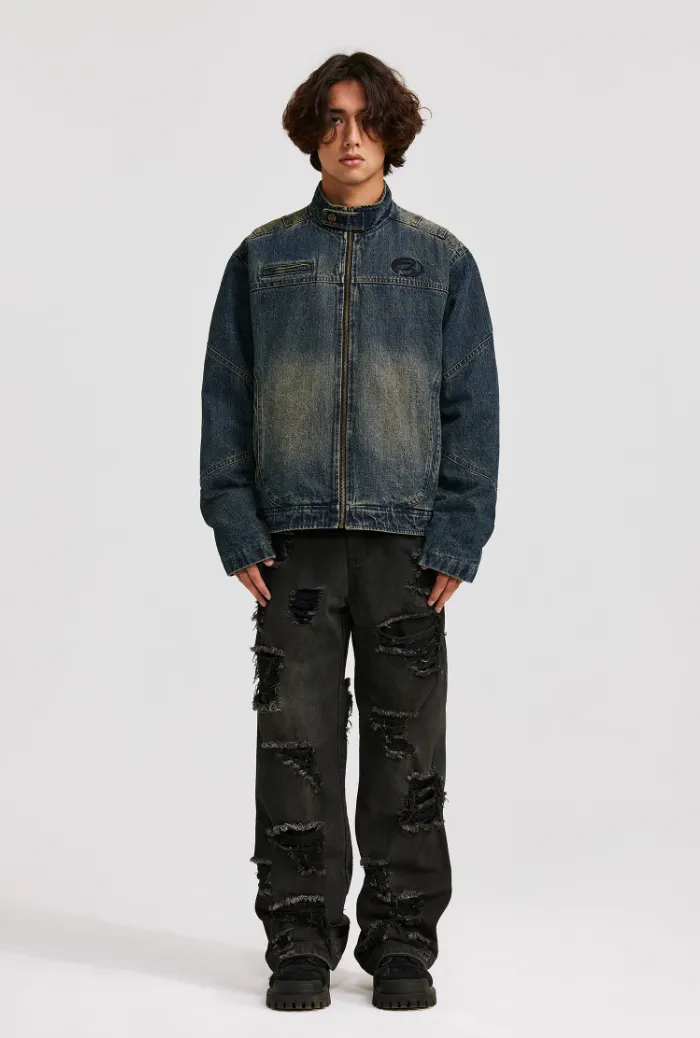 ANTIDOTE Washed Gradient Denim Motorcycle Jacket