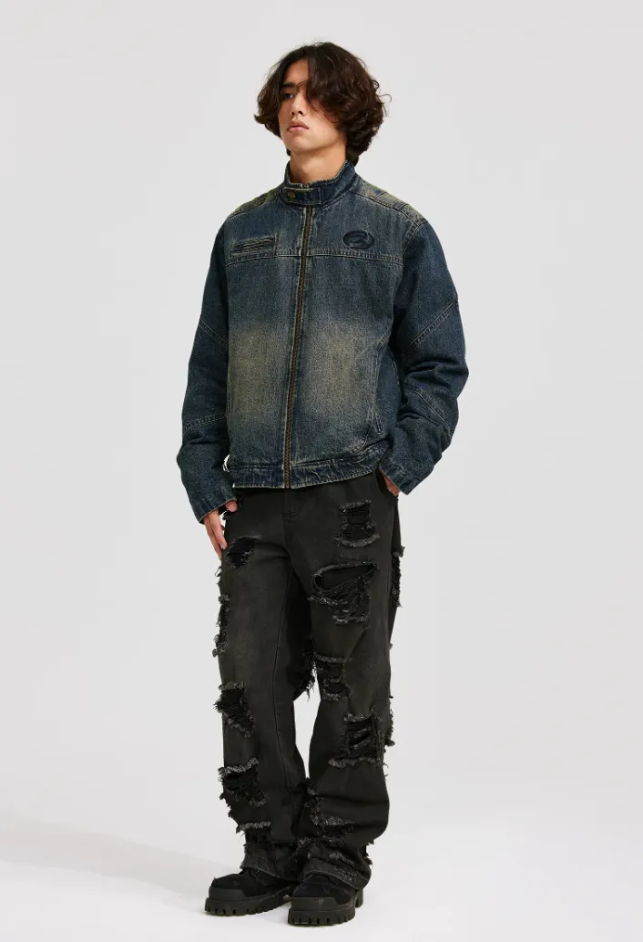 ANTIDOTE Washed Gradient Denim Motorcycle Jacket