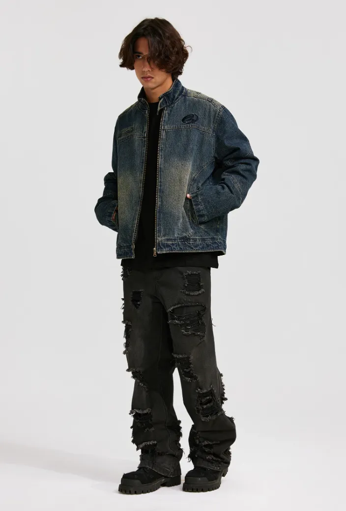 ANTIDOTE Washed Gradient Denim Motorcycle Jacket