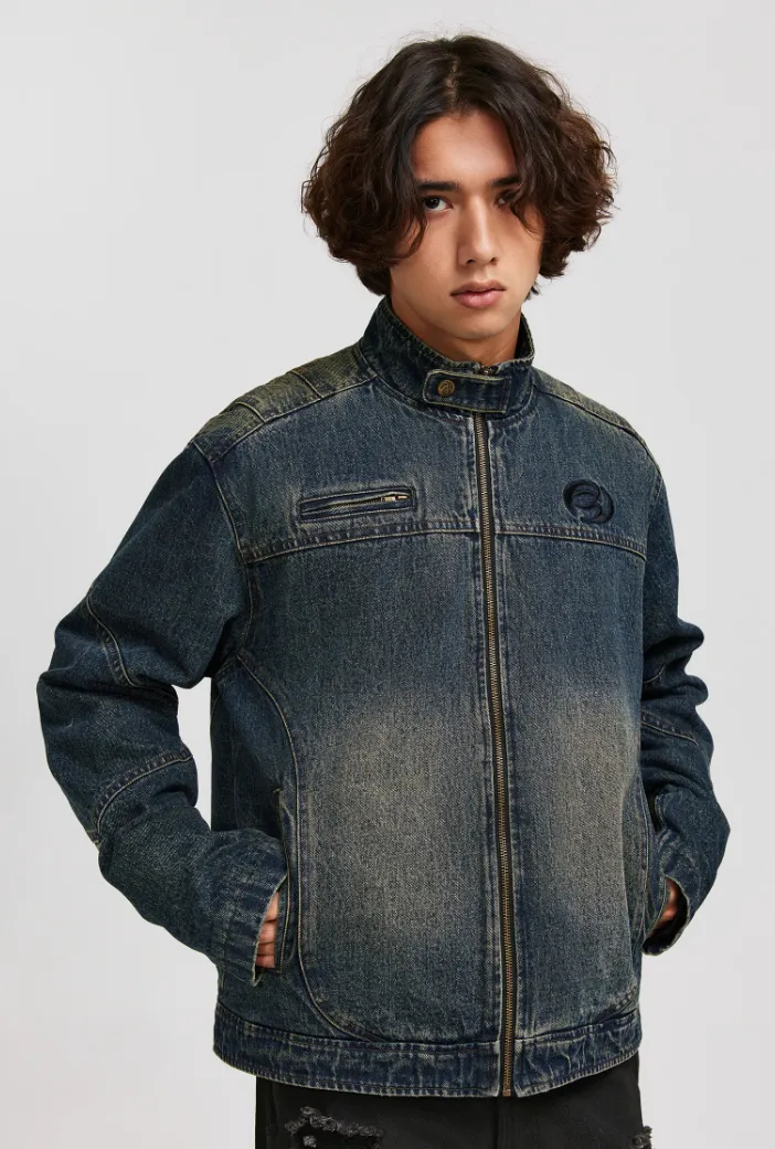 ANTIDOTE Washed Gradient Denim Motorcycle Jacket