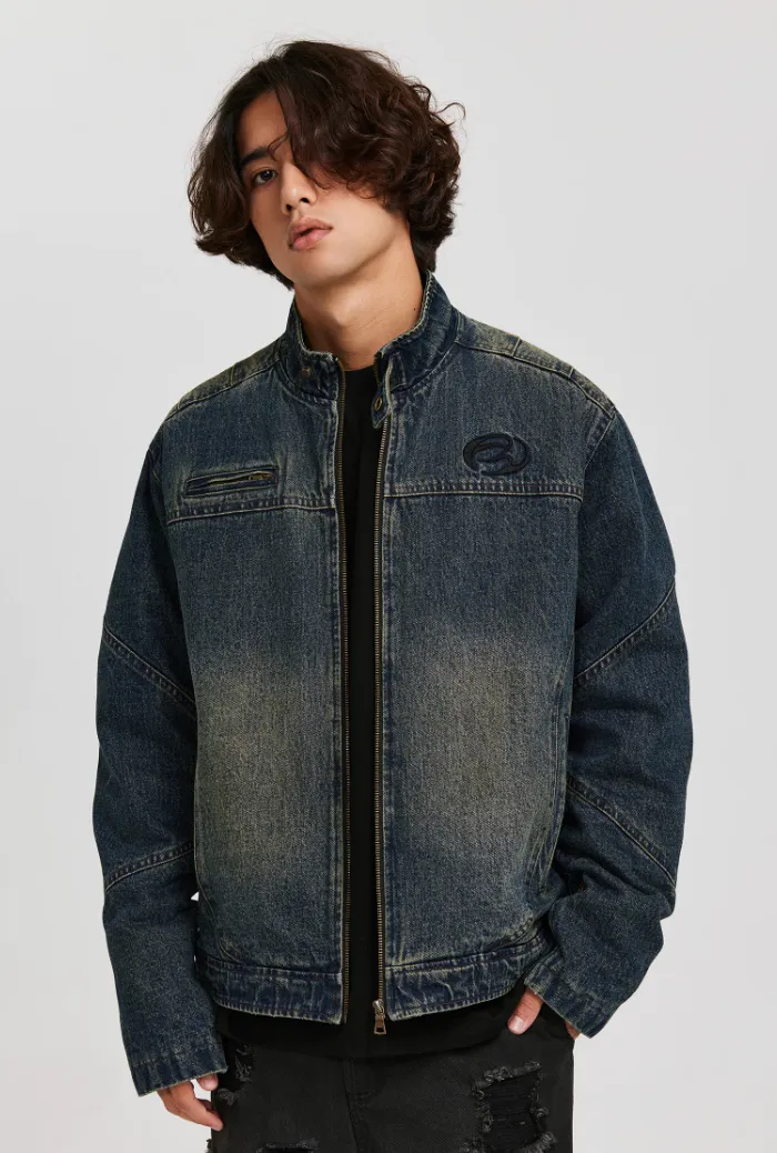 ANTIDOTE Washed Gradient Denim Motorcycle Jacket