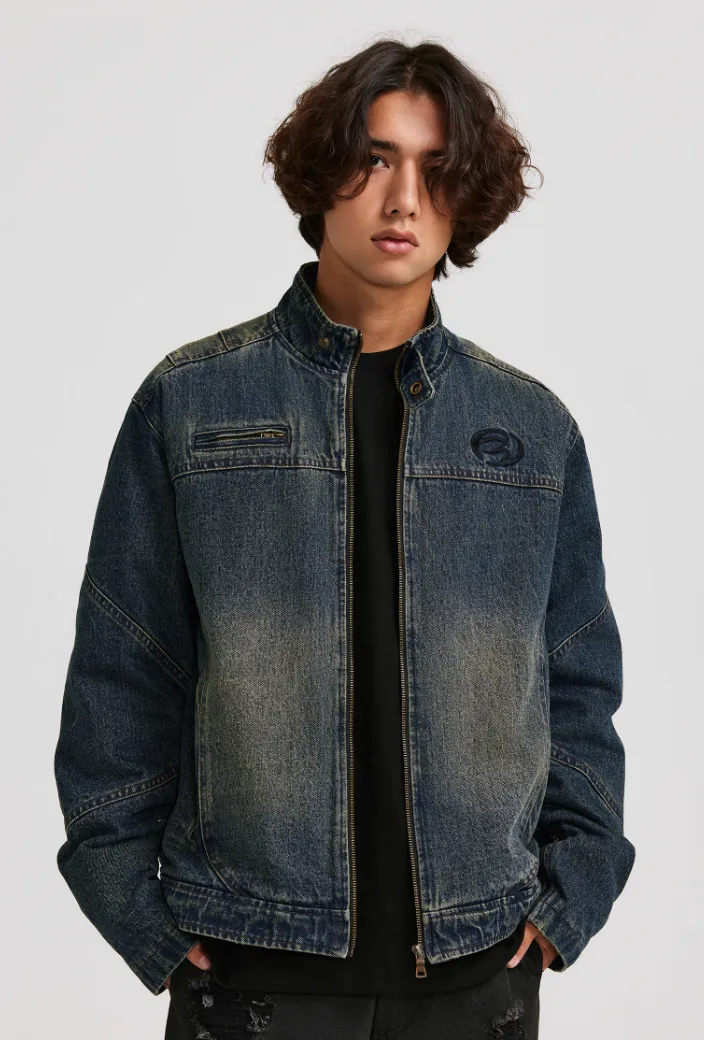 ANTIDOTE Washed Gradient Denim Motorcycle Jacket