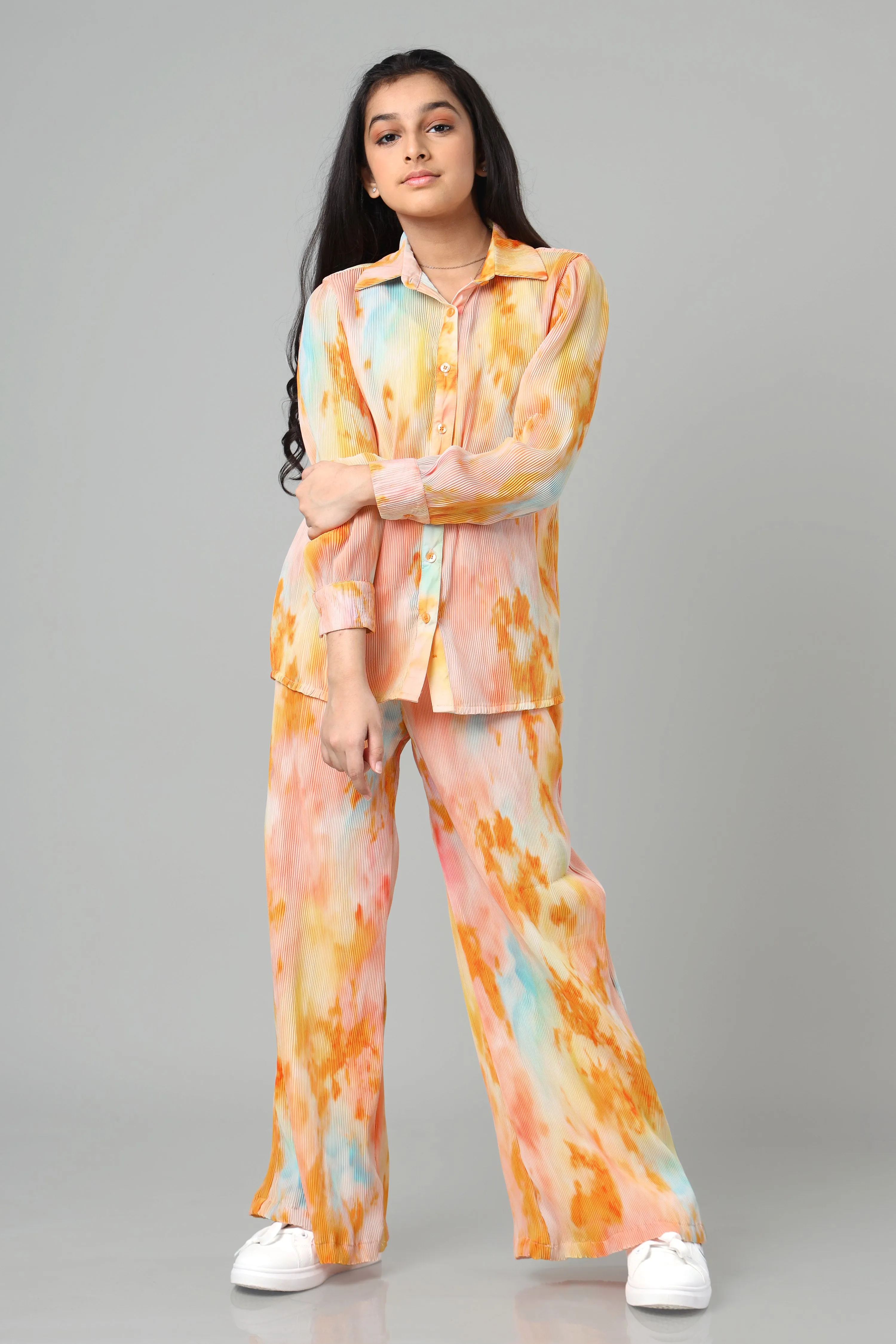 Bestselling Tie Dye Pleated Co-ord Set For Girls