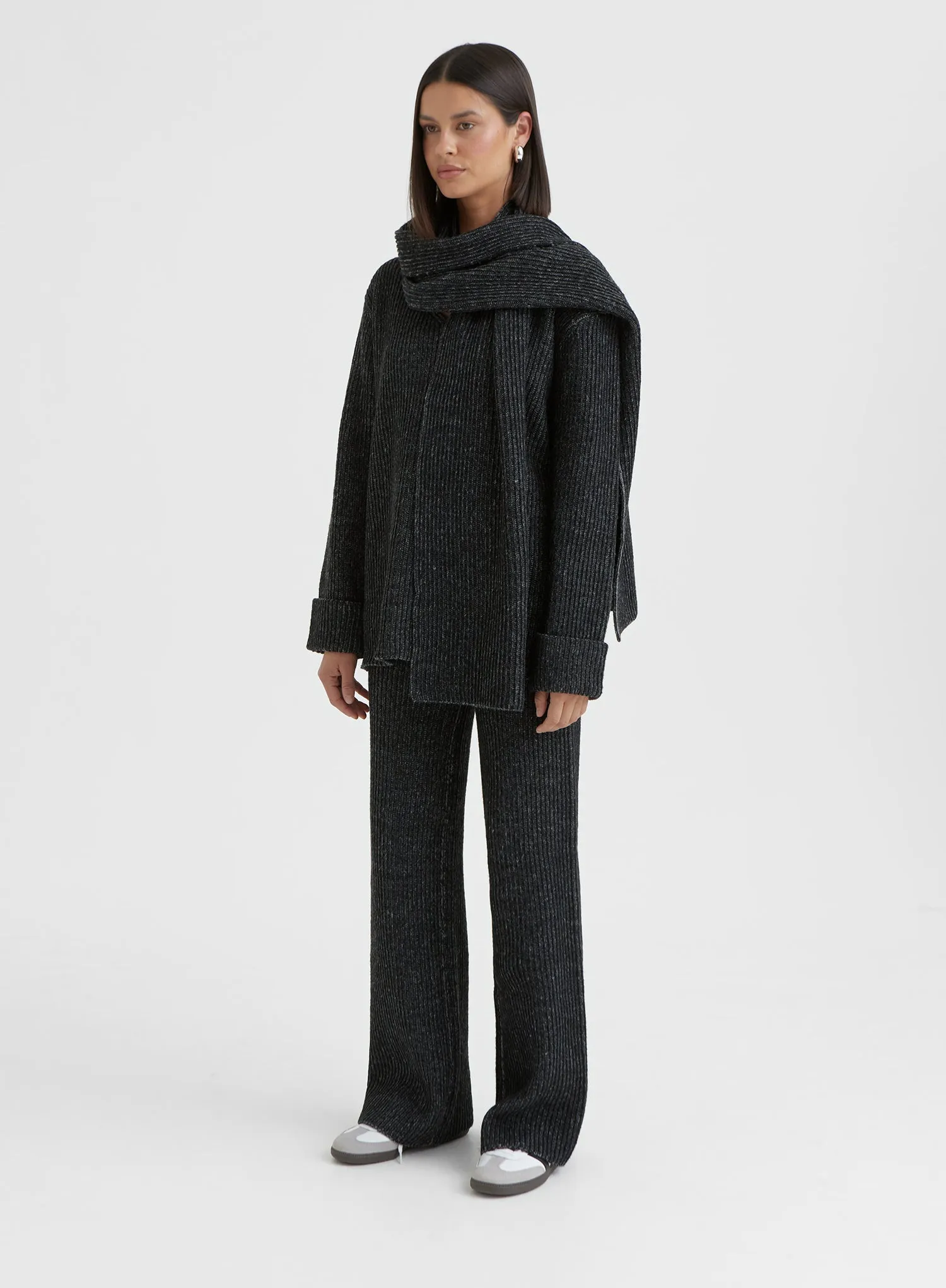 Black Slouchy Knitted Jumper With Scarf - Remy