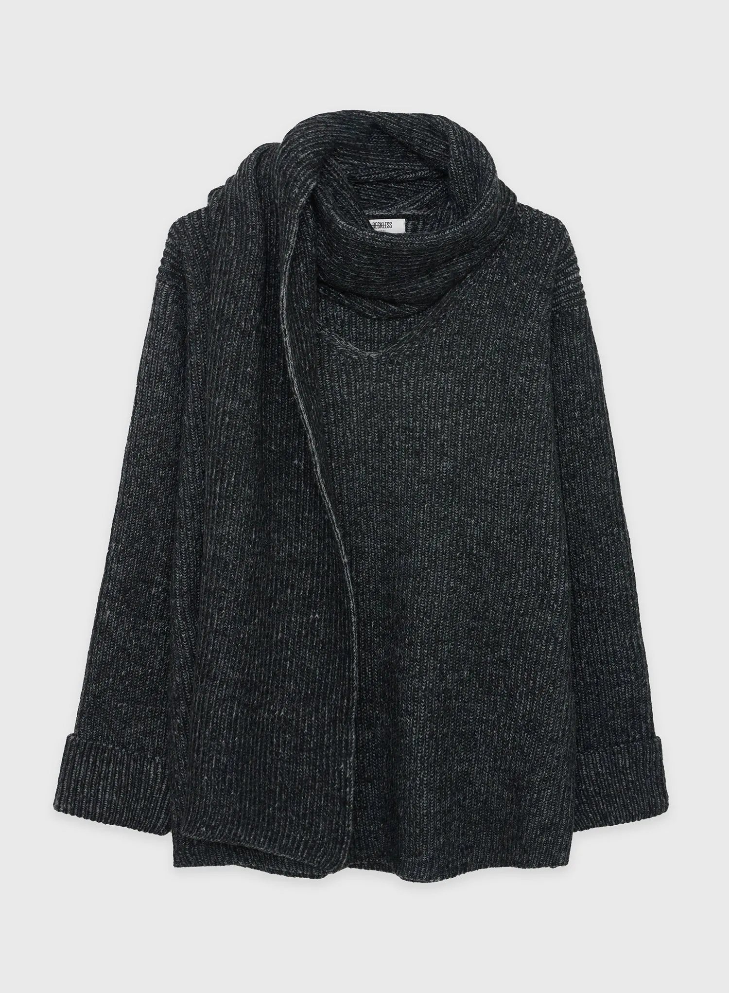 Black Slouchy Knitted Jumper With Scarf - Remy