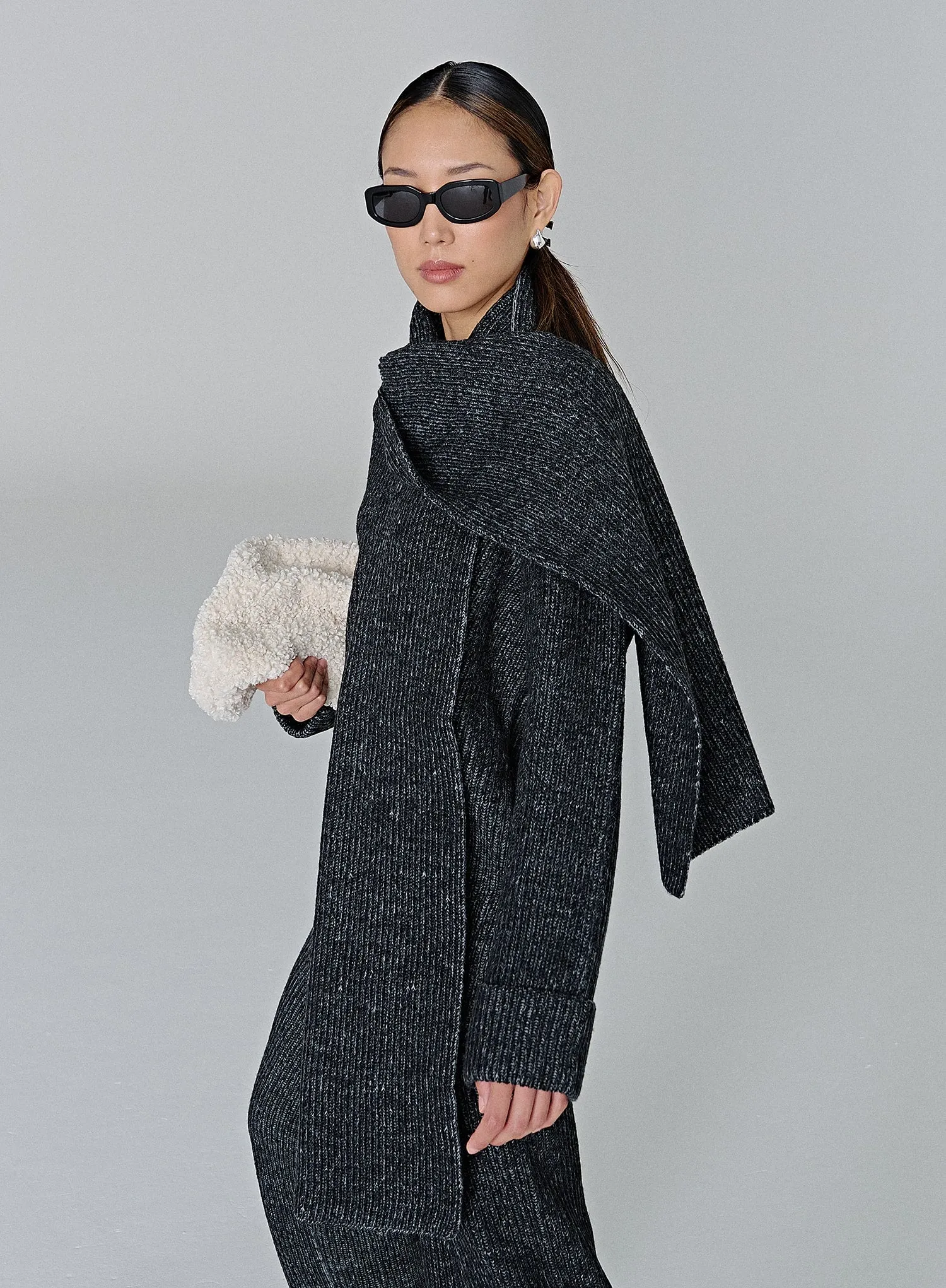 Black Slouchy Knitted Jumper With Scarf - Remy