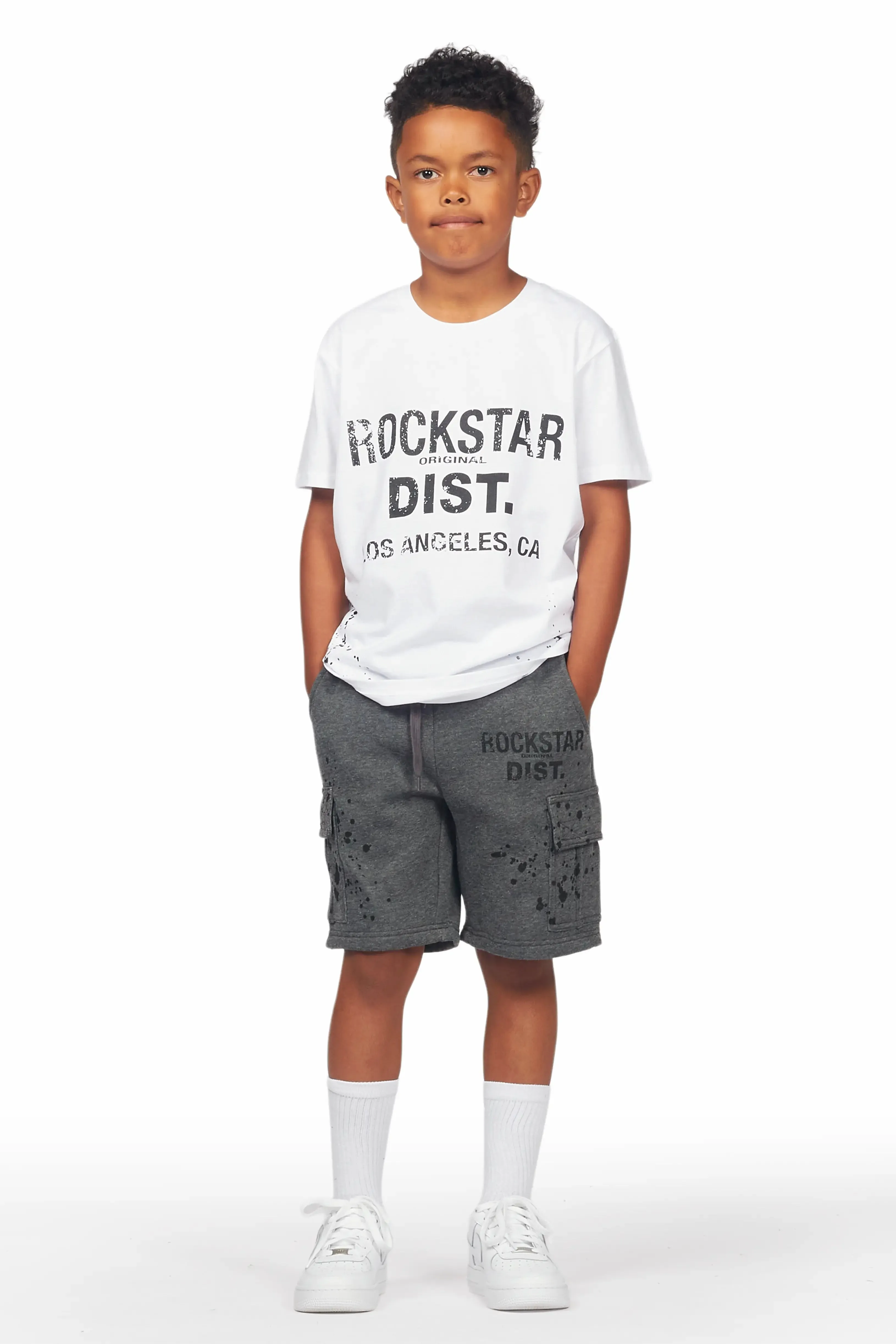 Boys Basim White/Grey T-Shirt Short Set