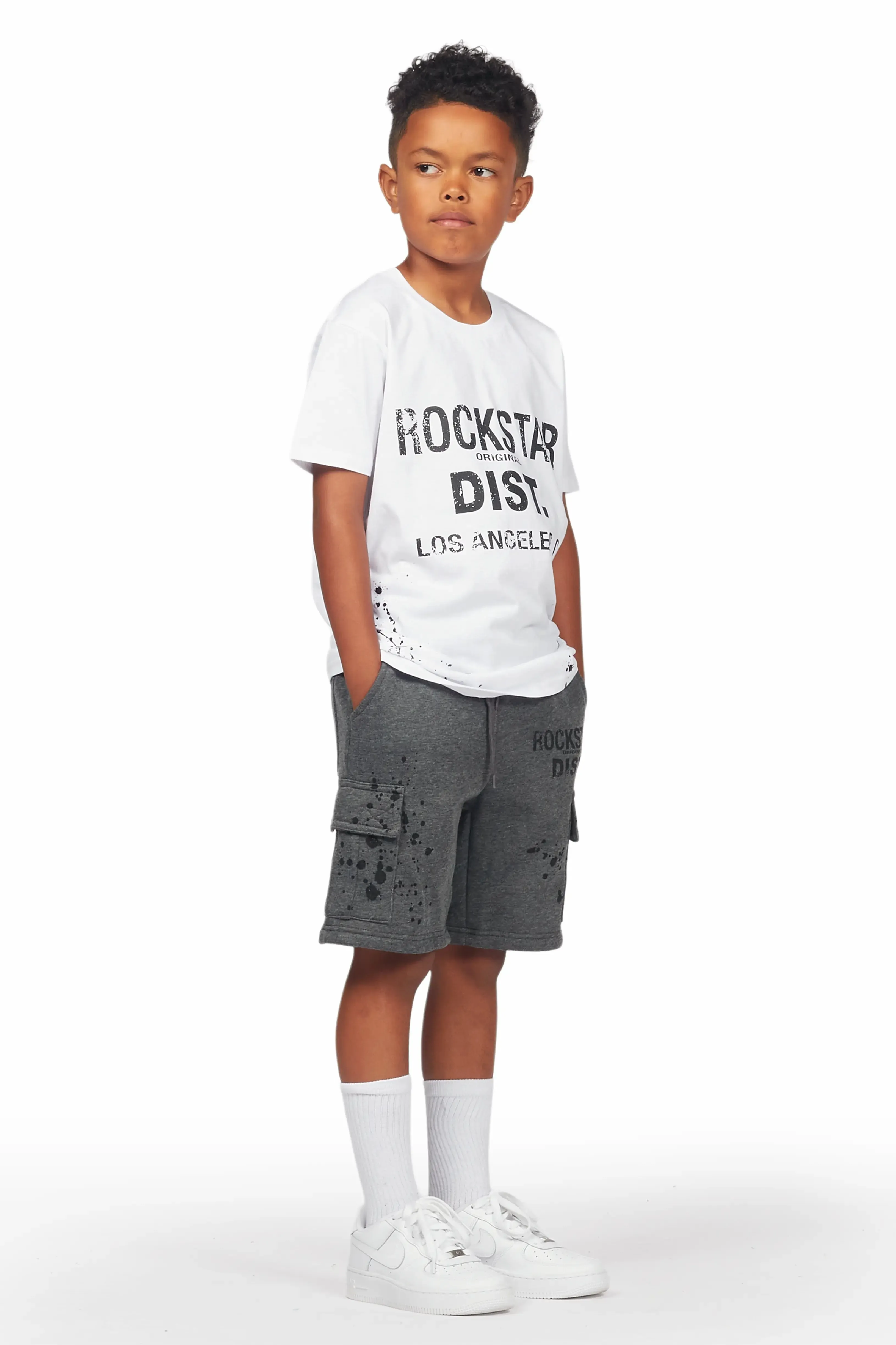 Boys Basim White/Grey T-Shirt Short Set