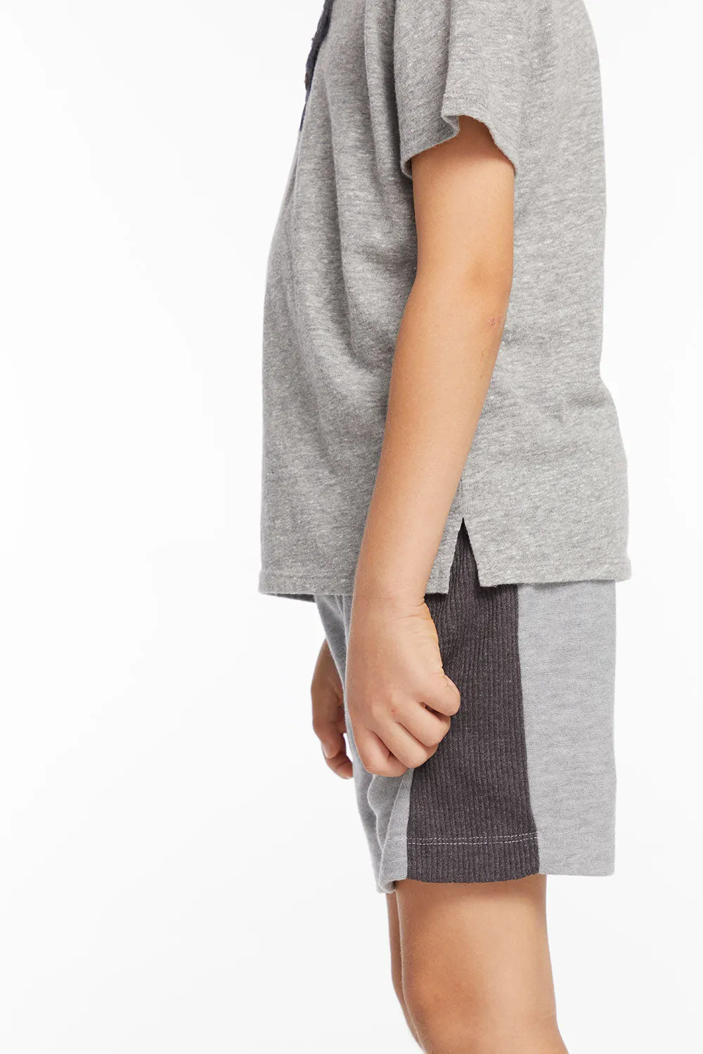 Boys Cozy Knit Rib Heather Grey Panel Shorts