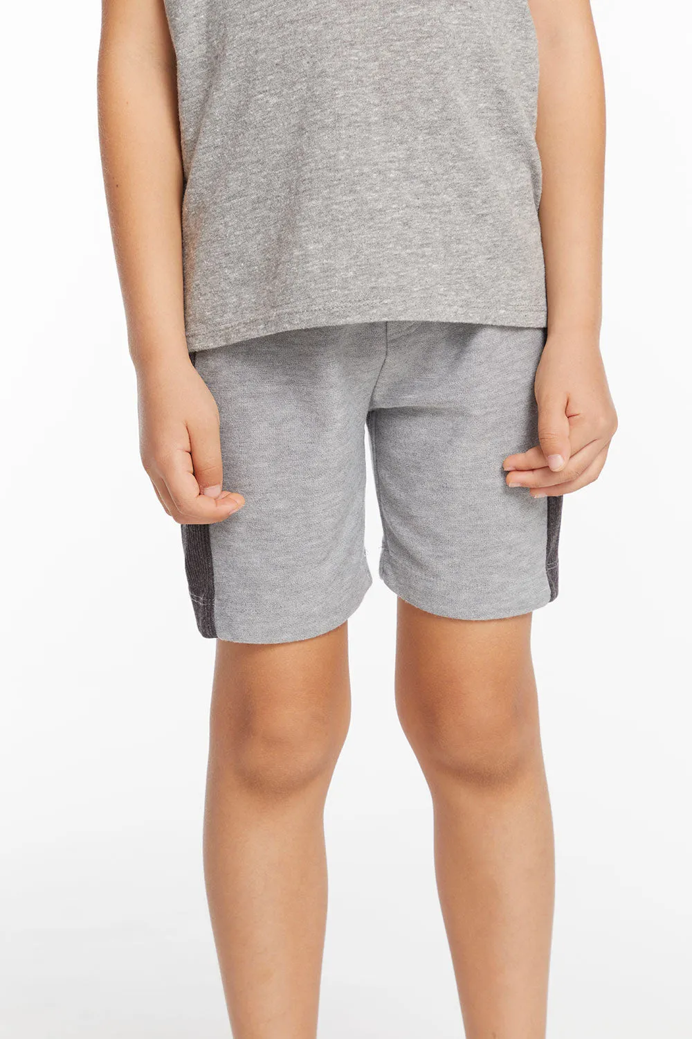 Boys Cozy Knit Rib Heather Grey Panel Shorts