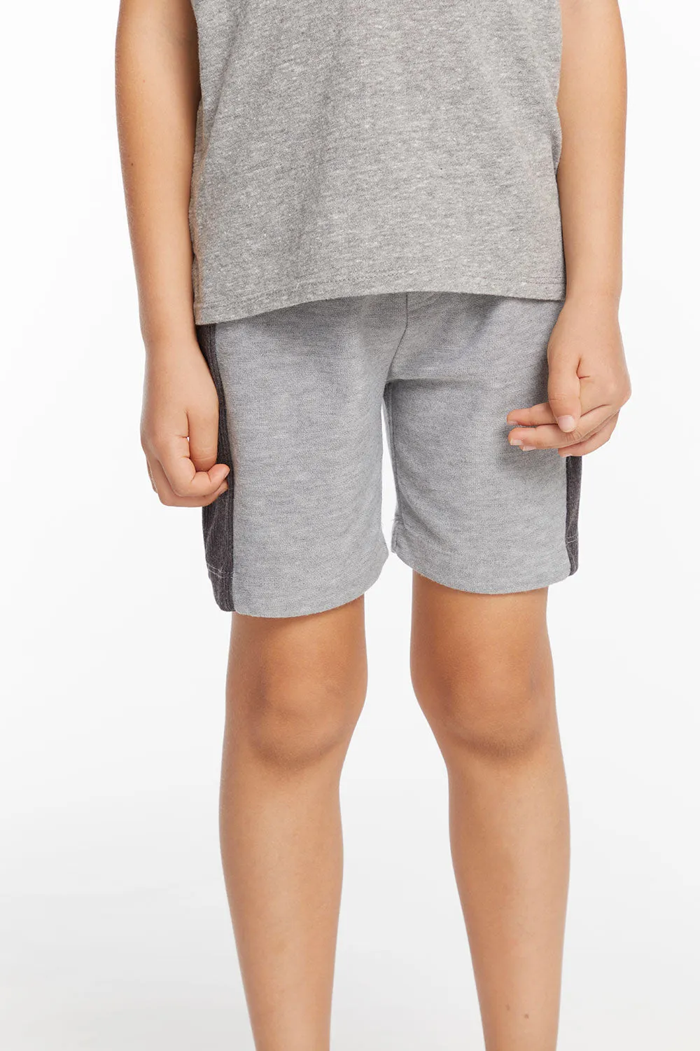 Boys Cozy Knit Rib Heather Grey Panel Shorts