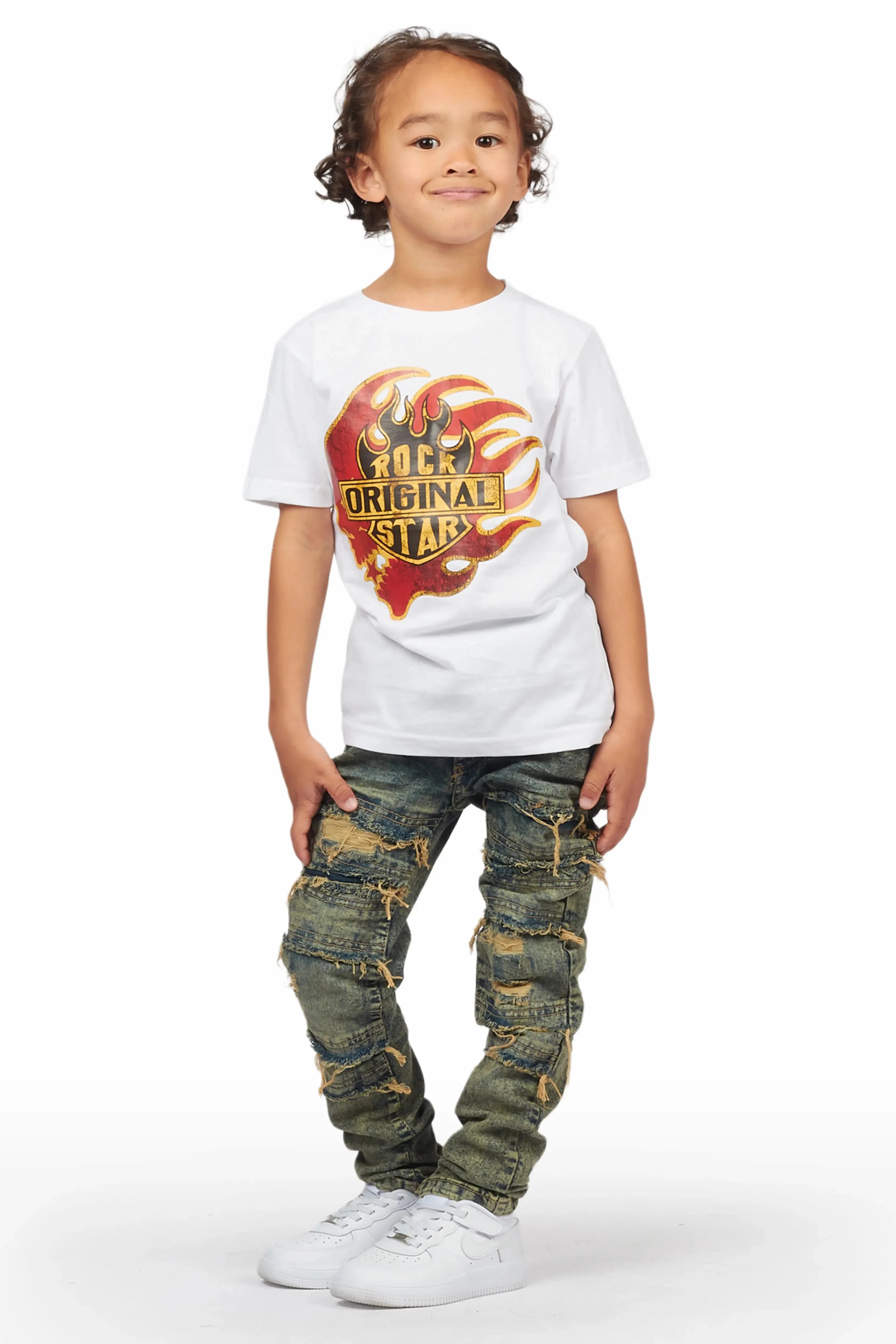 Boys Ector White T-Shirt/Frayed Skinny Jean Set