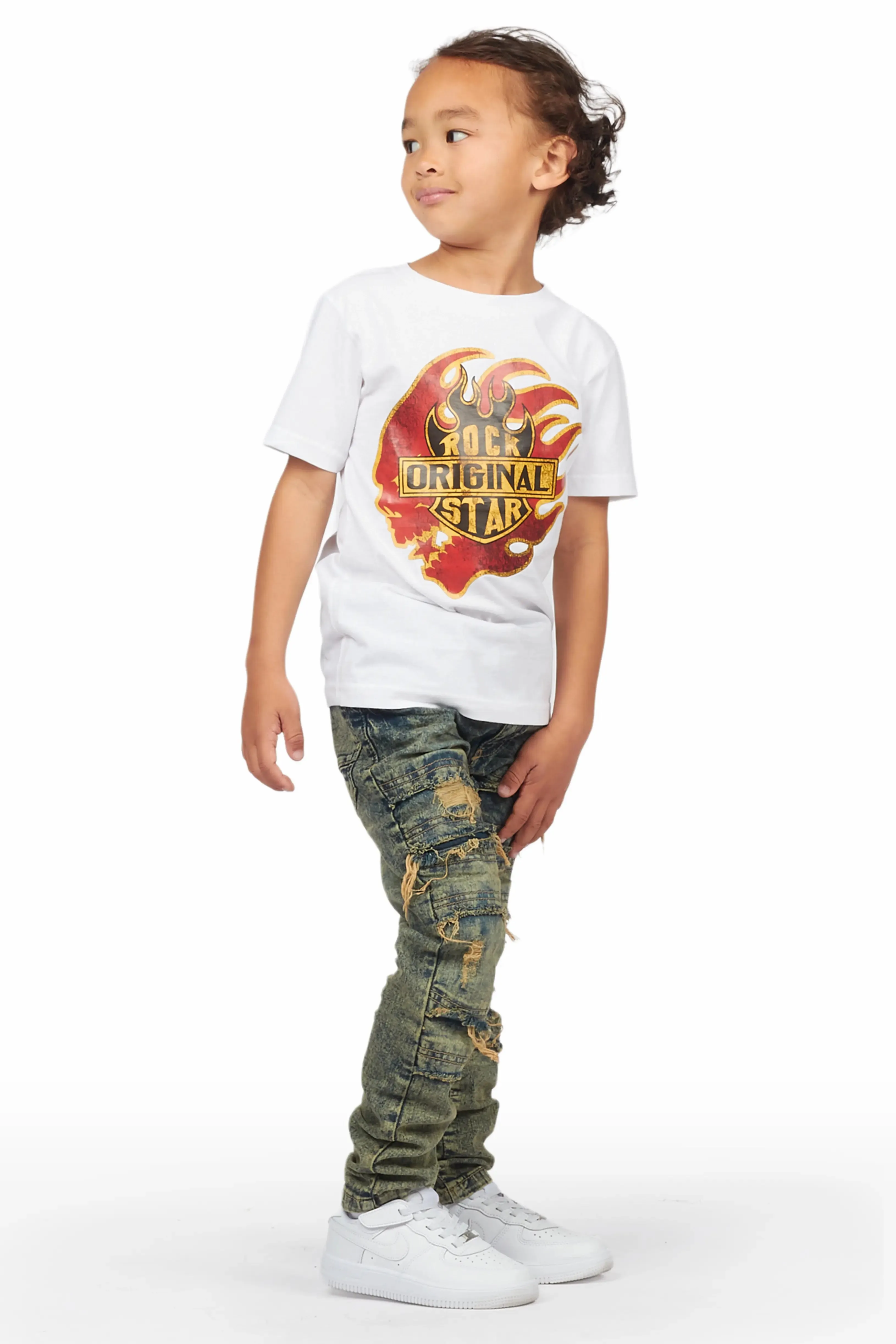 Boys Ector White T-Shirt/Frayed Skinny Jean Set