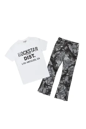 Boys Eliot Grey Camo T-Shirt/Stacked Flare Jean Set