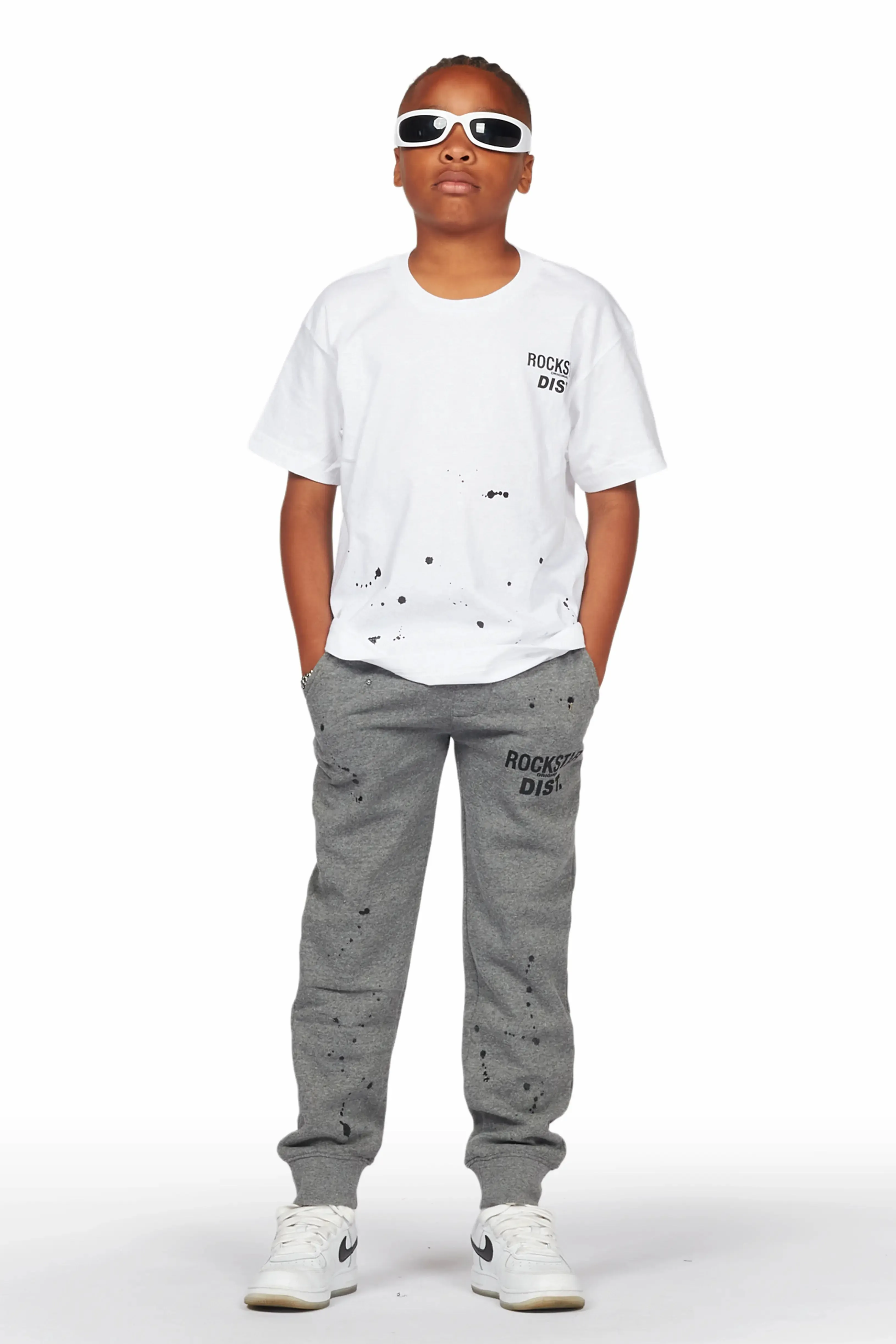 Boys Galen White/Grey T-Shirt Jogger Set