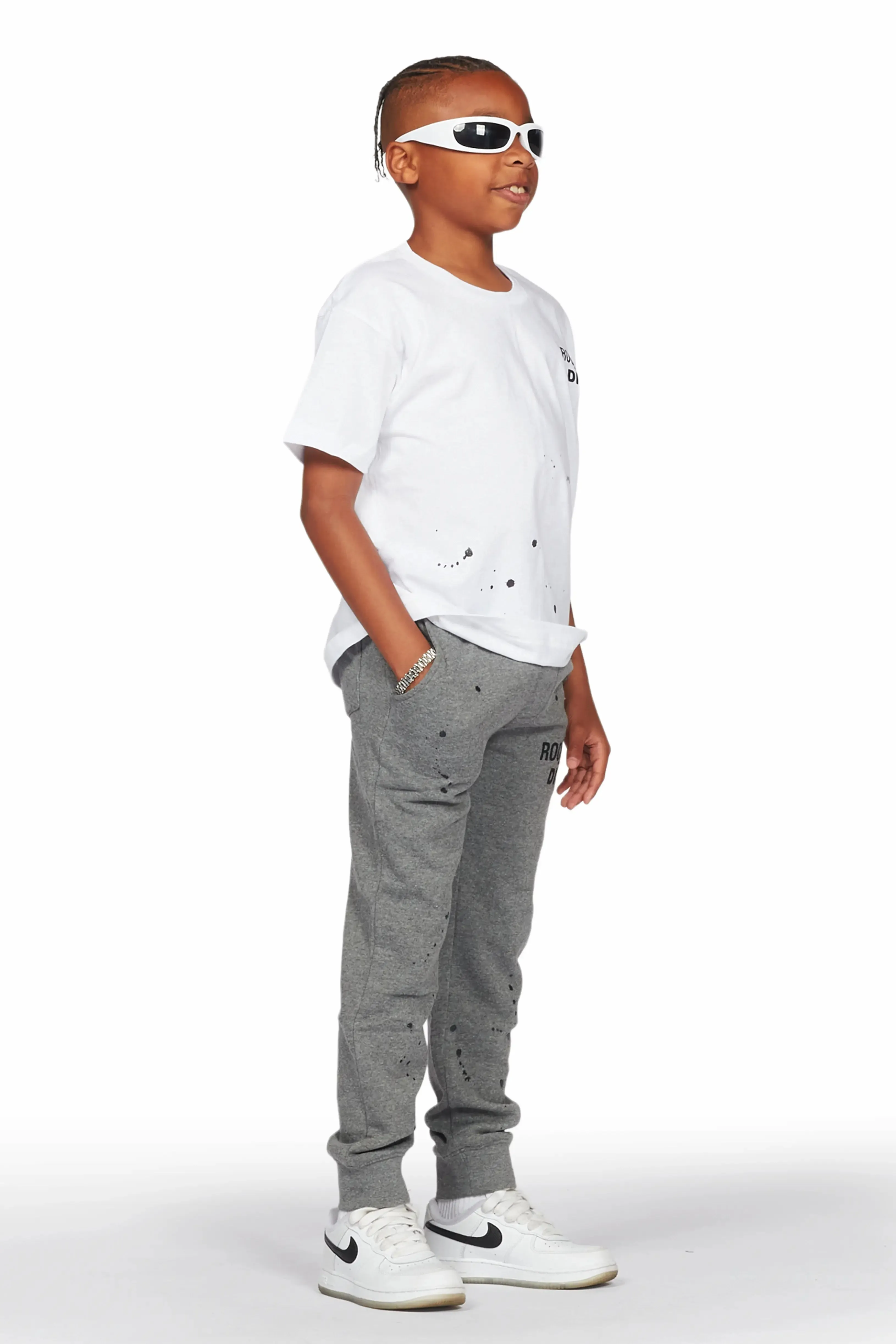 Boys Galen White/Grey T-Shirt Jogger Set