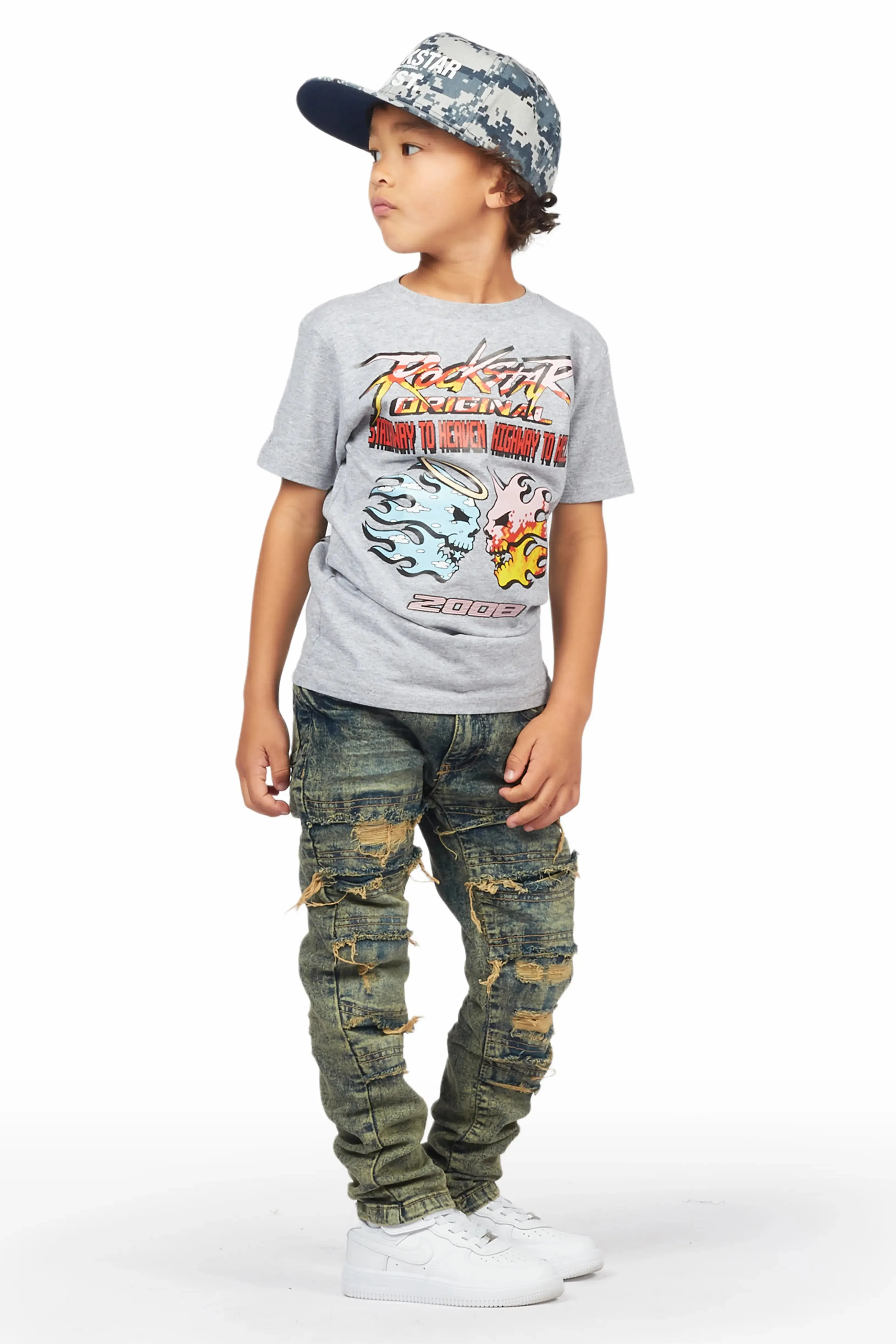 Boys Kael Grey T-Shirt/Skinny Frayed Jean Set