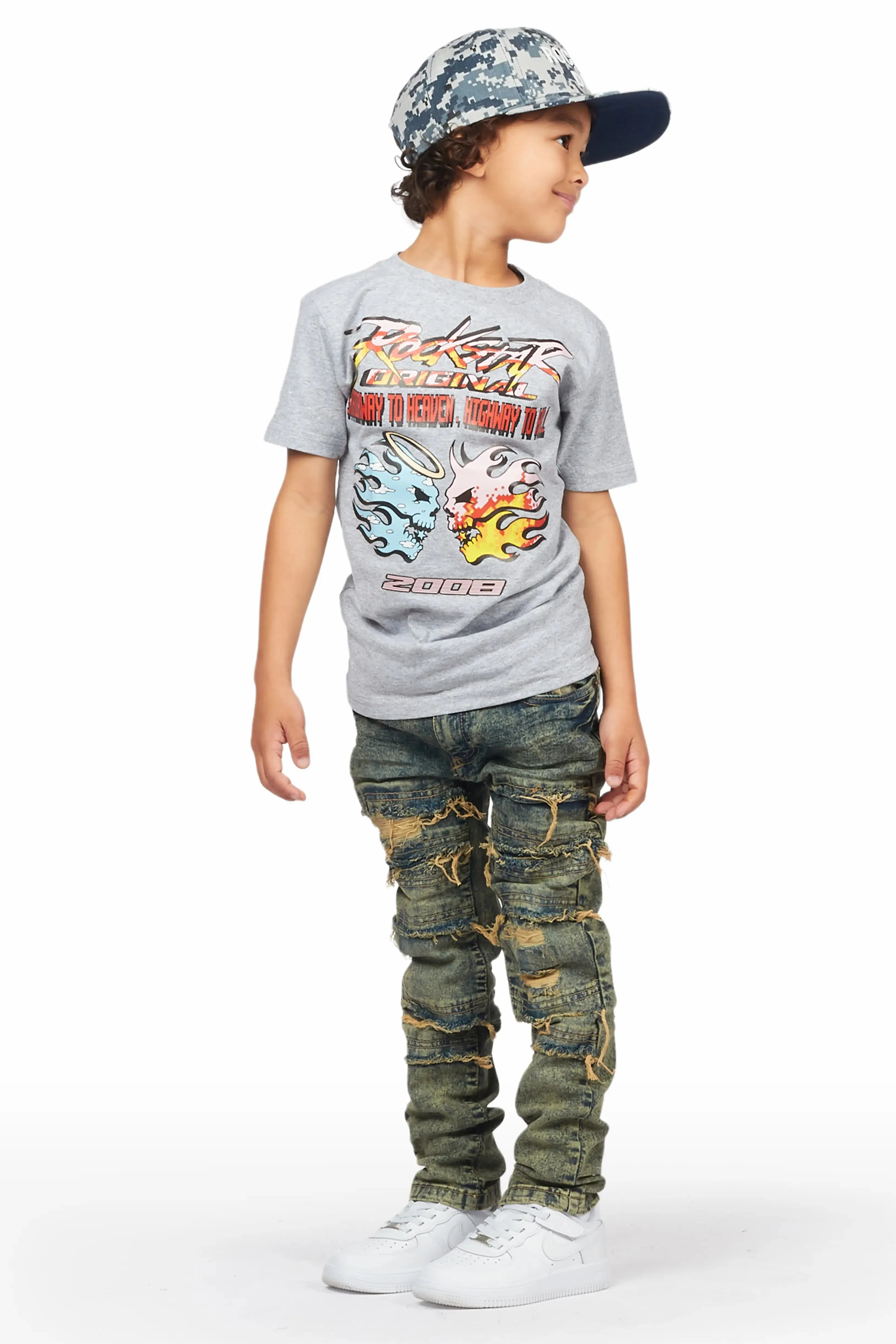 Boys Kael Grey T-Shirt/Skinny Frayed Jean Set