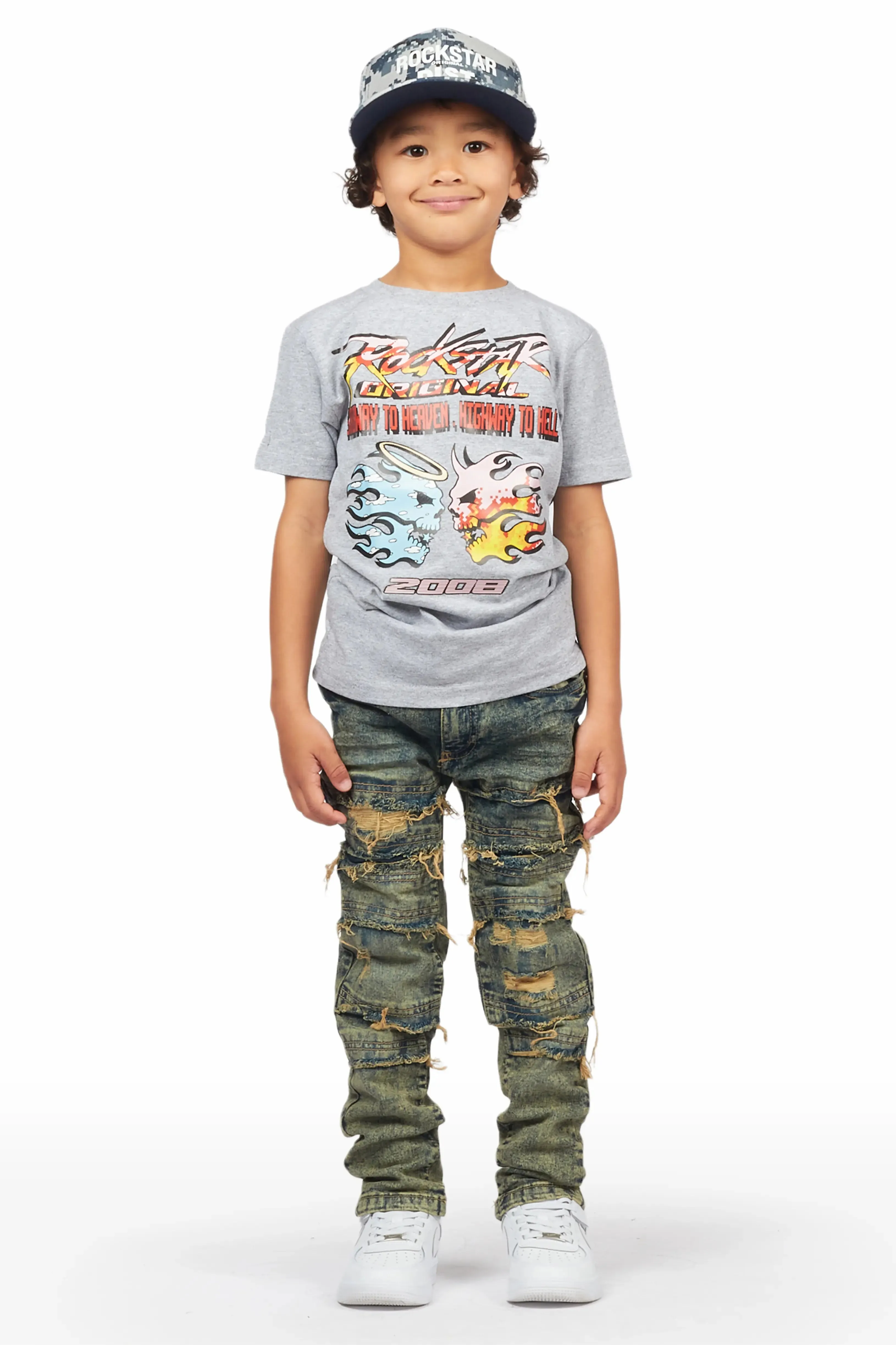 Boys Kael Grey T-Shirt/Skinny Frayed Jean Set