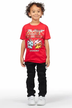 Boys Kael Red/Black T-Shirt/Frayed Jean Set