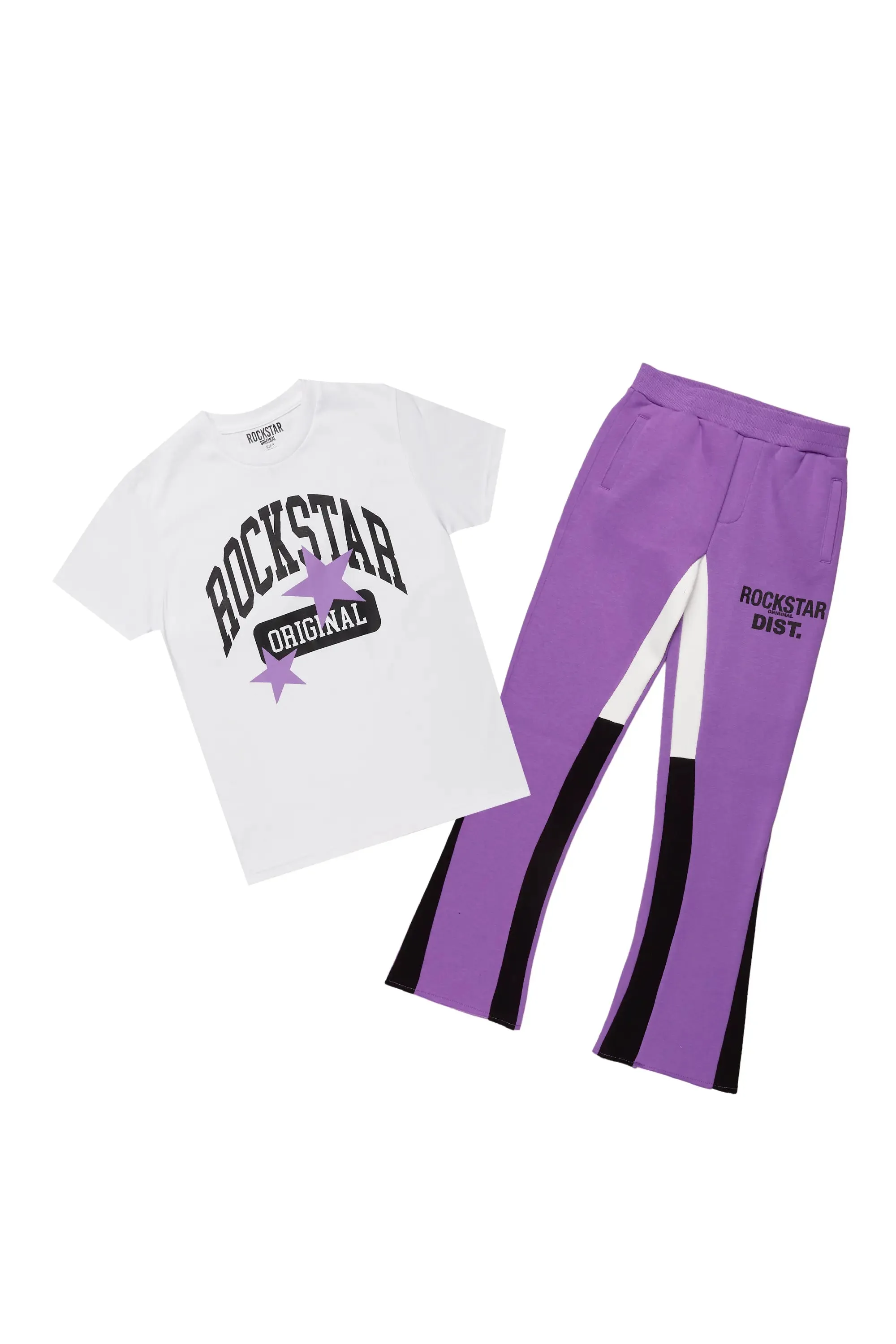 Boys Mallor Purple/White T-Shirt Stacked Set