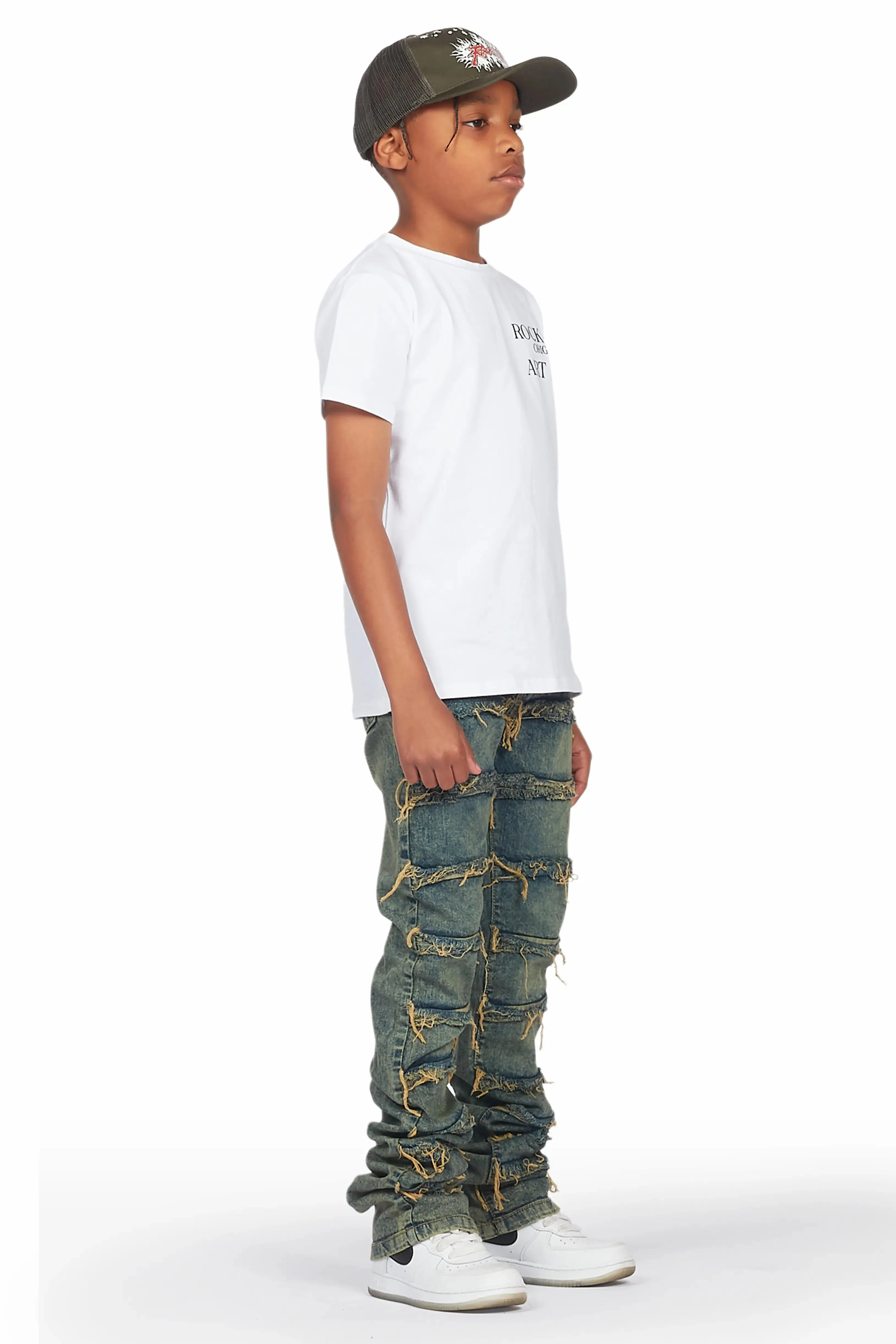 Boys Niaz White T-Shirt/Skinny Stacked Flare Jean Set