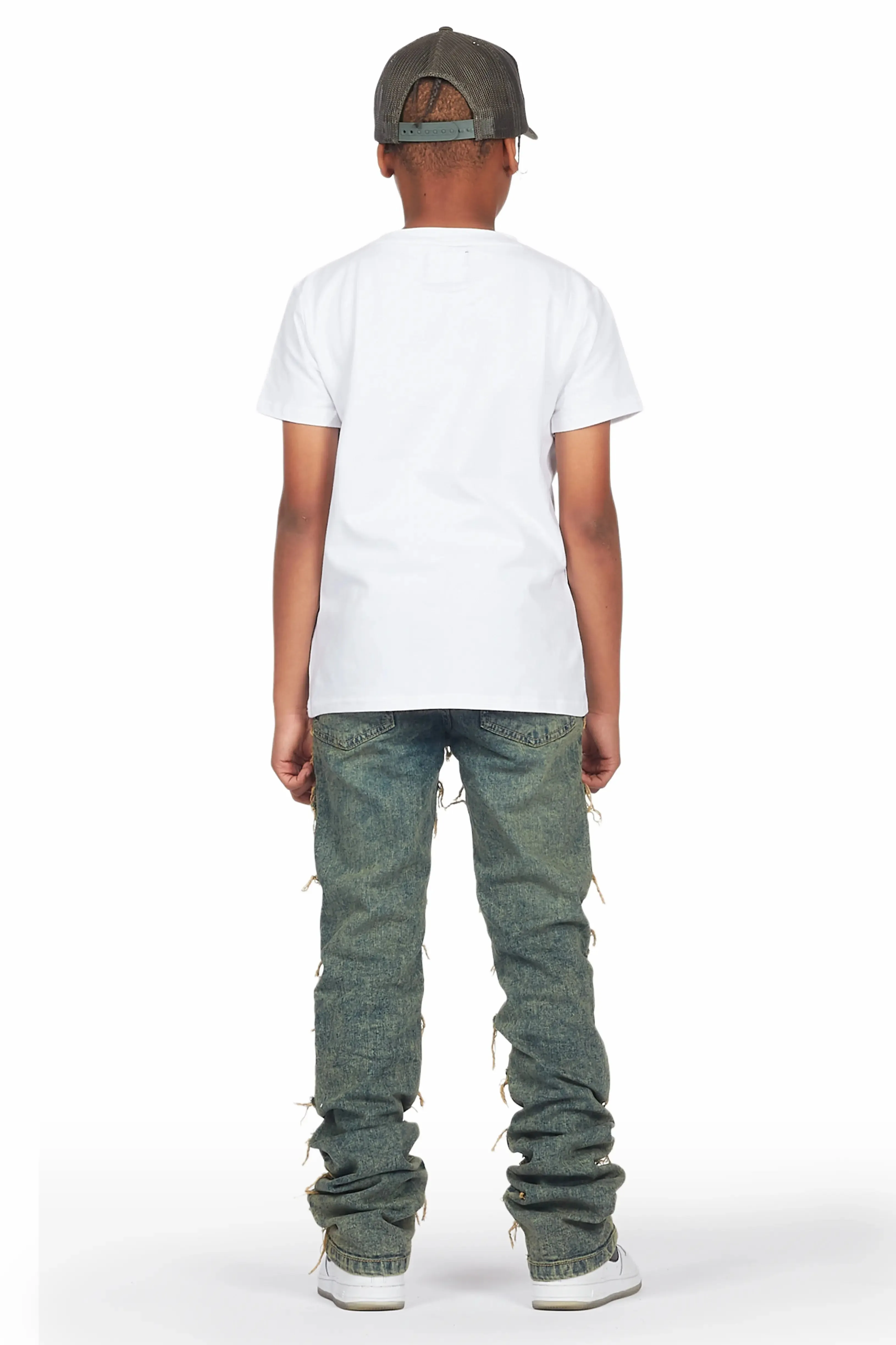 Boys Niaz White T-Shirt/Skinny Stacked Flare Jean Set