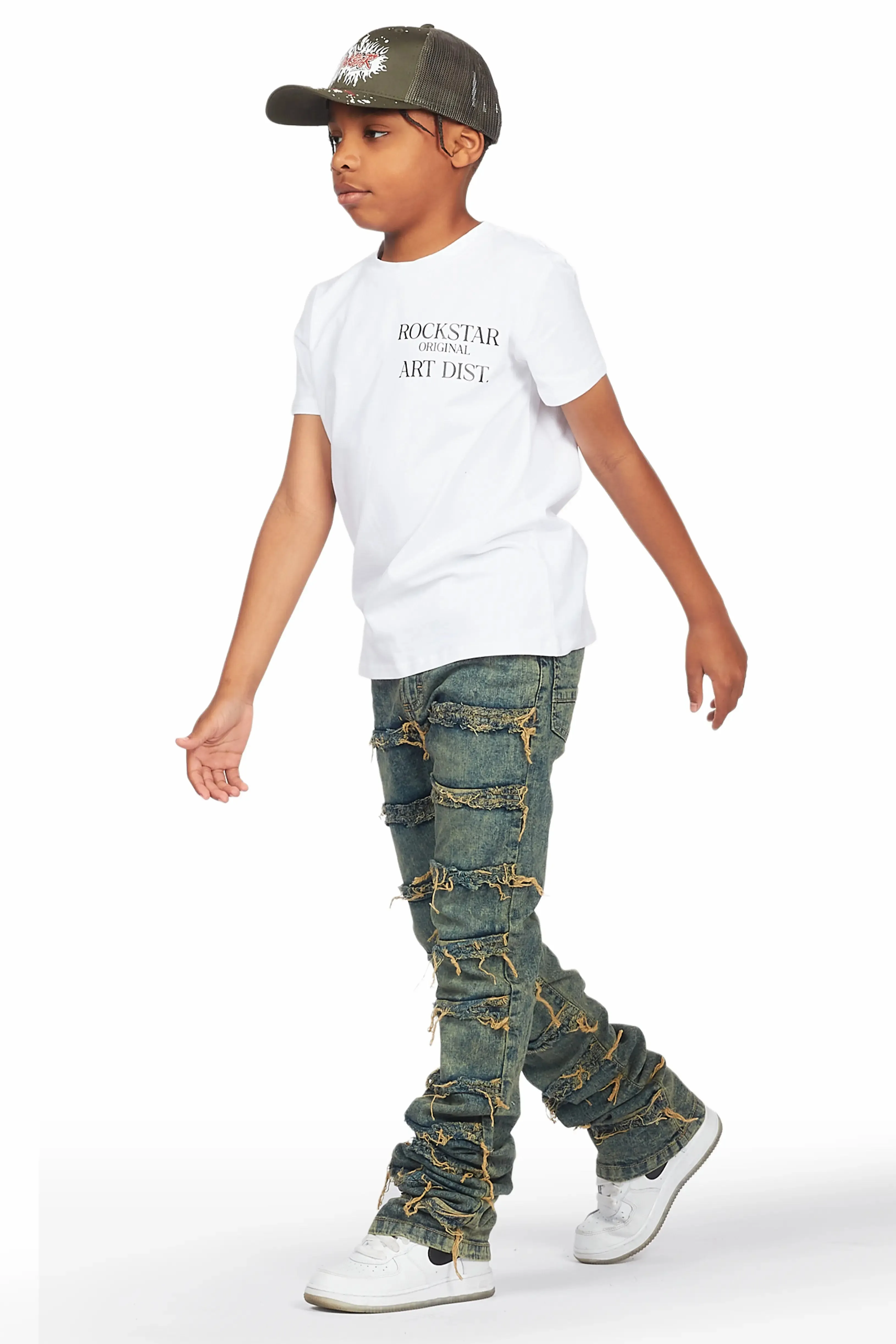 Boys Niaz White T-Shirt/Skinny Stacked Flare Jean Set