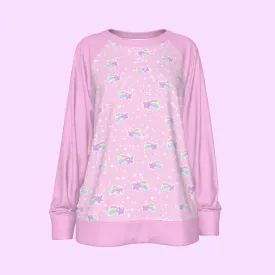 Bubblegum Bunny Shooting Stars Women's Round Neck Raglan Sleeve Casual Sweatshirt