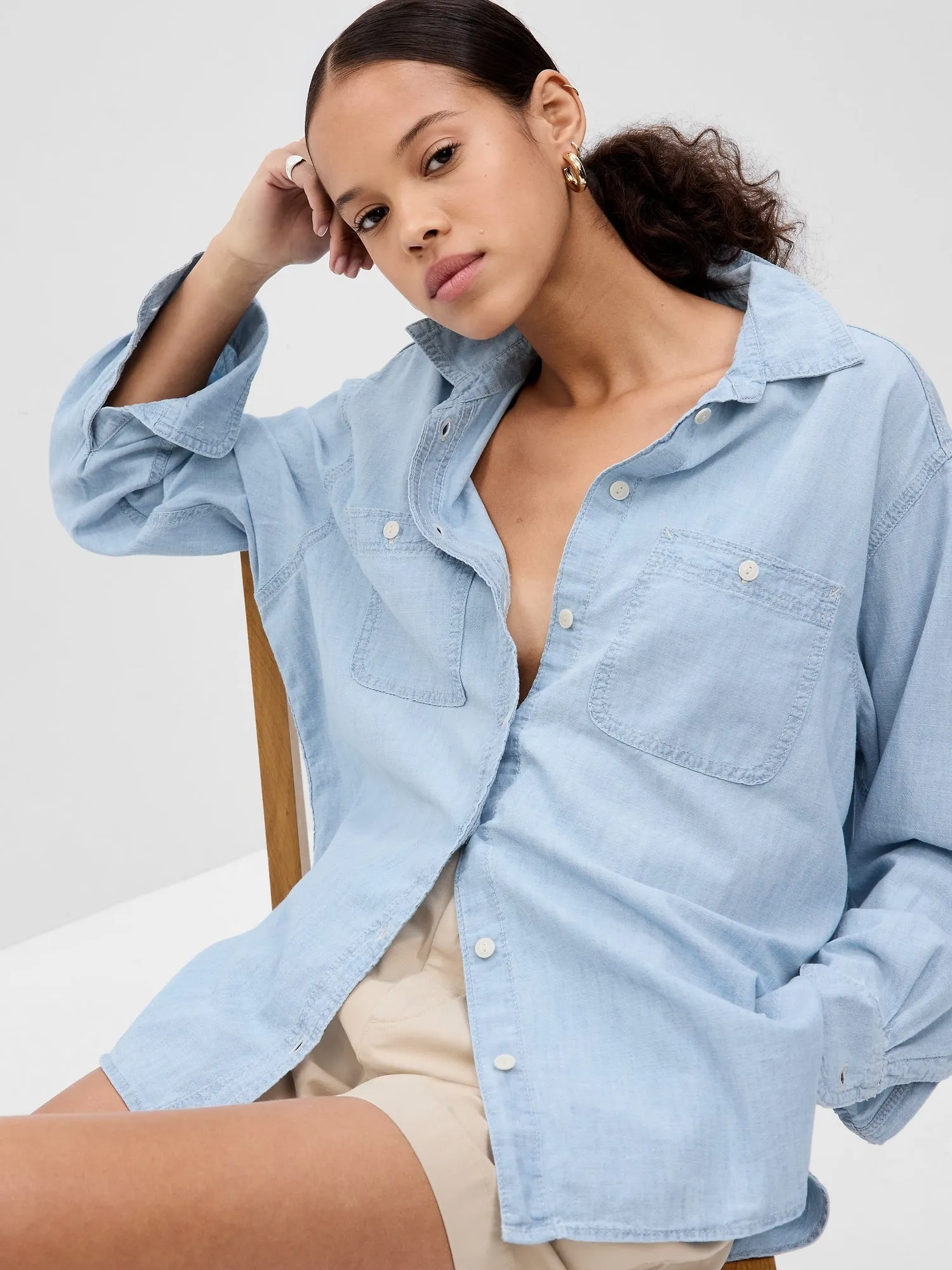 Chambray Denim Big Shirt with Washwell