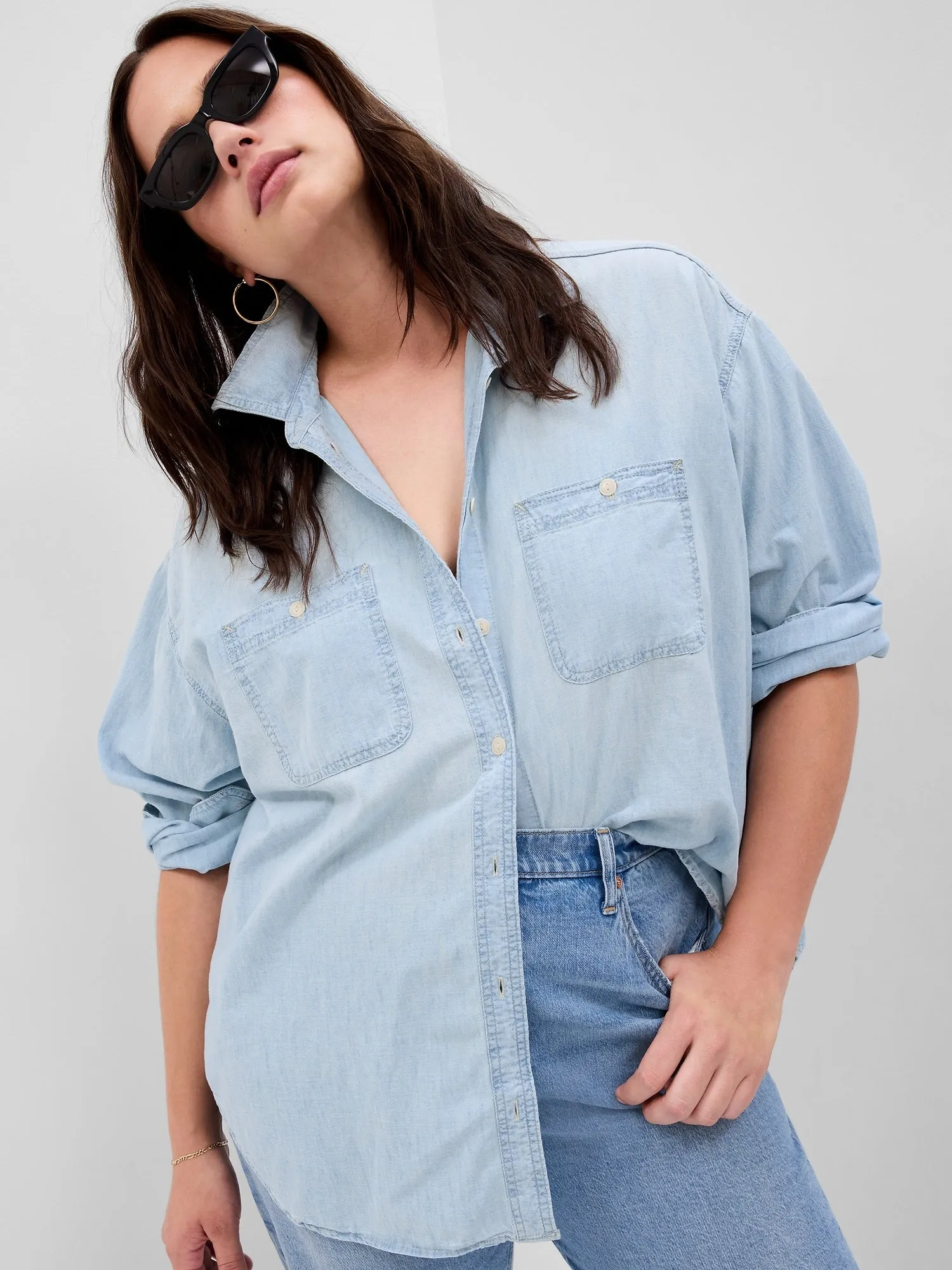 Chambray Denim Big Shirt with Washwell