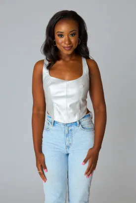 Coco Vegan Leather Corset Top - Silver