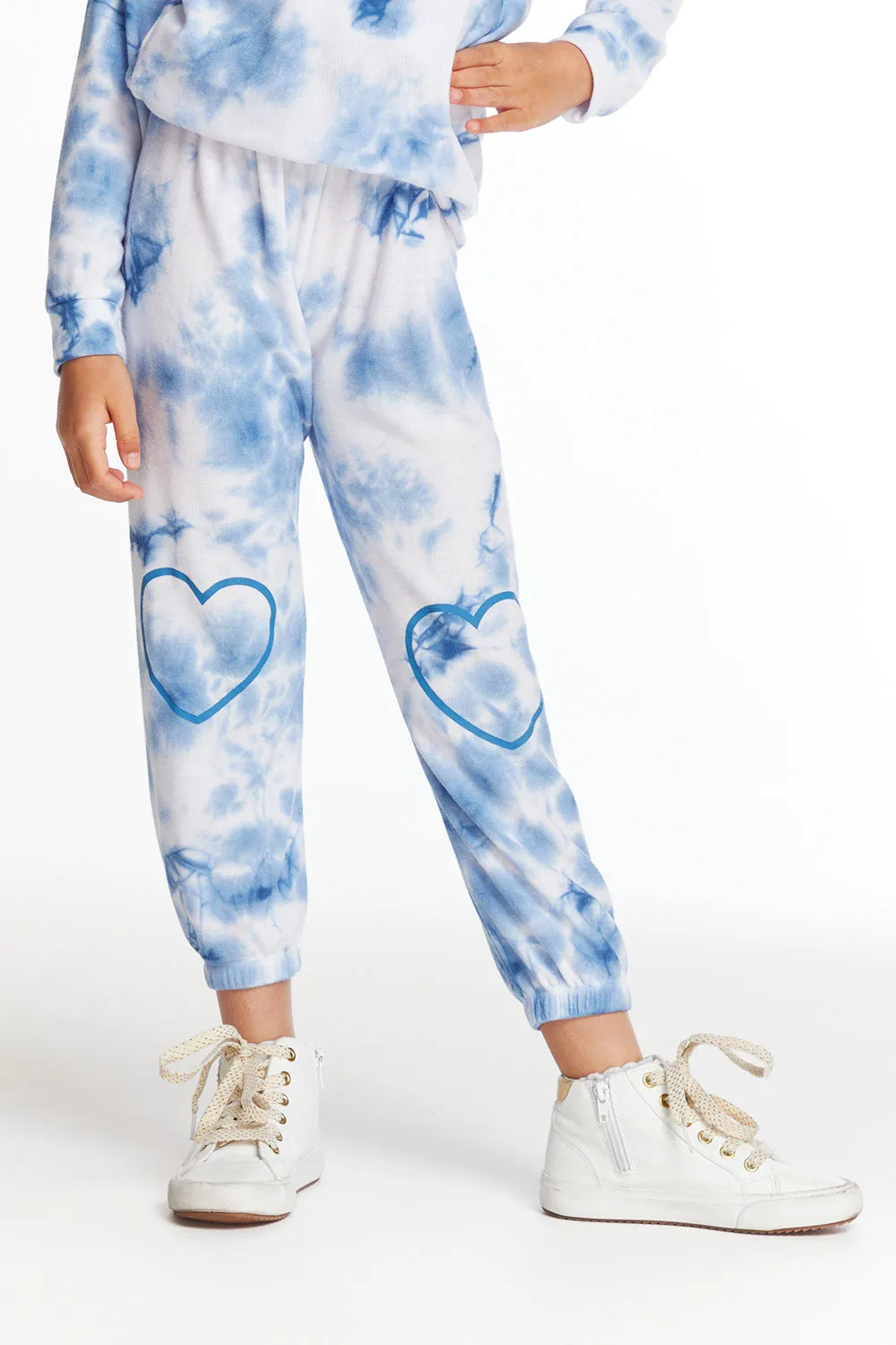 Denim Tie Dye Heart Cozy Knit Sweatpant