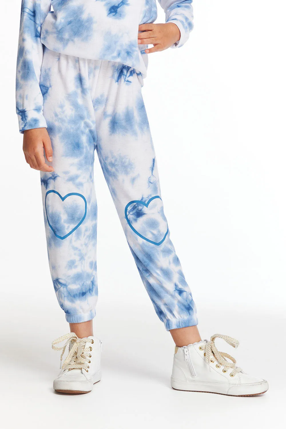 Denim Tie Dye Heart Cozy Knit Sweatpant