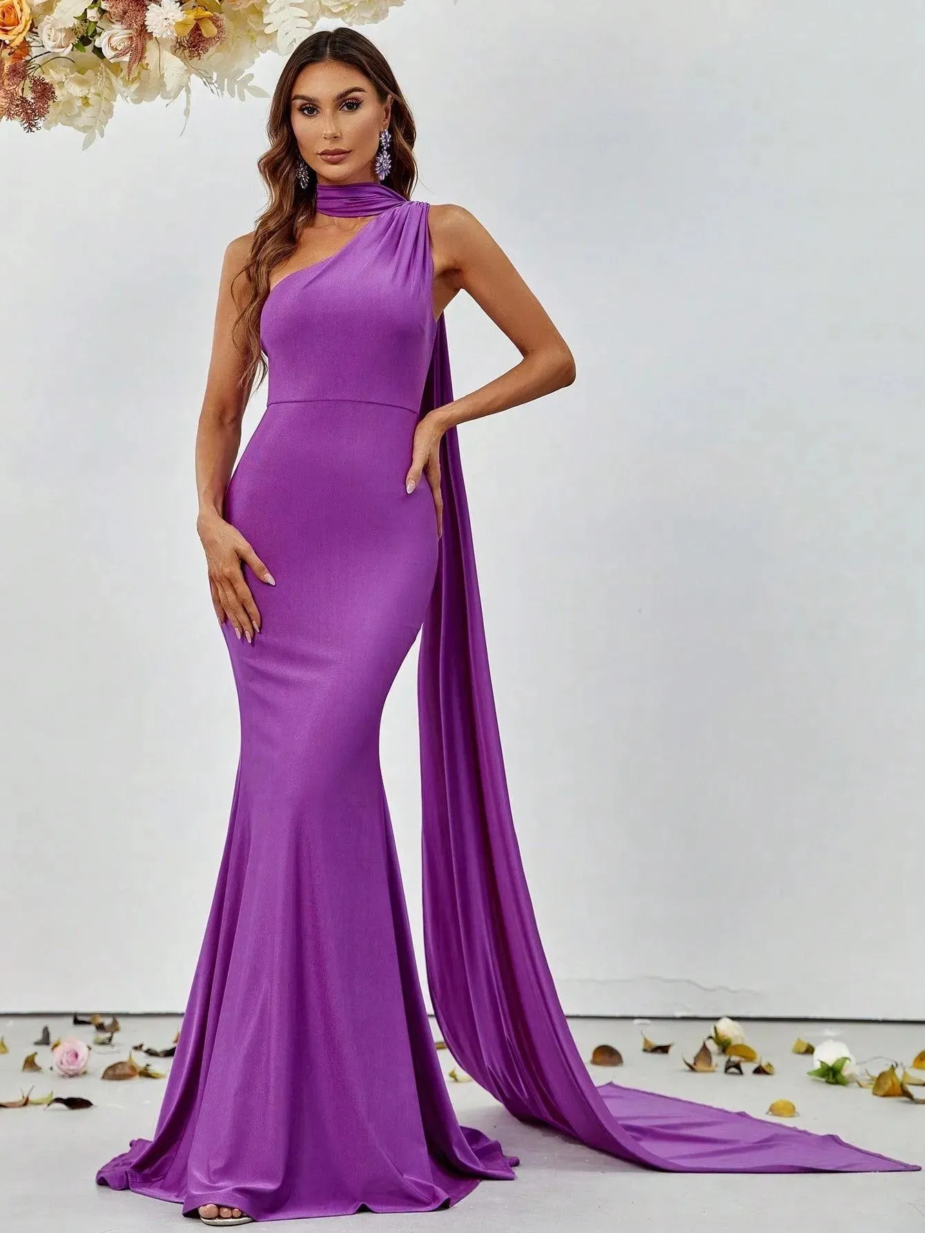 Elegant One Shoulder Ruched Draped Side Mermaid Party Dress