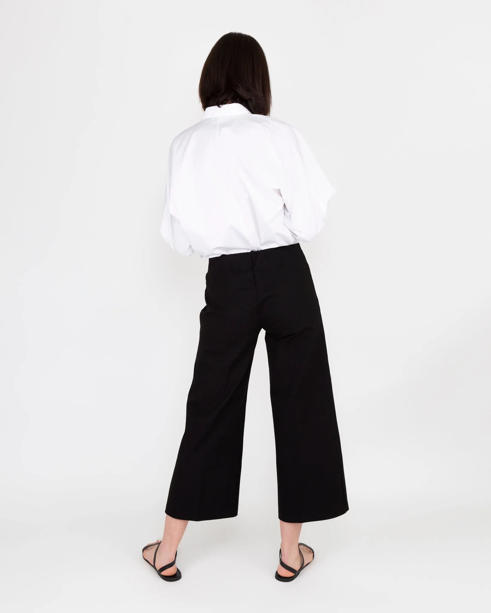 Faye Wide-Leg Cropped Pant in Black Ponte Knit