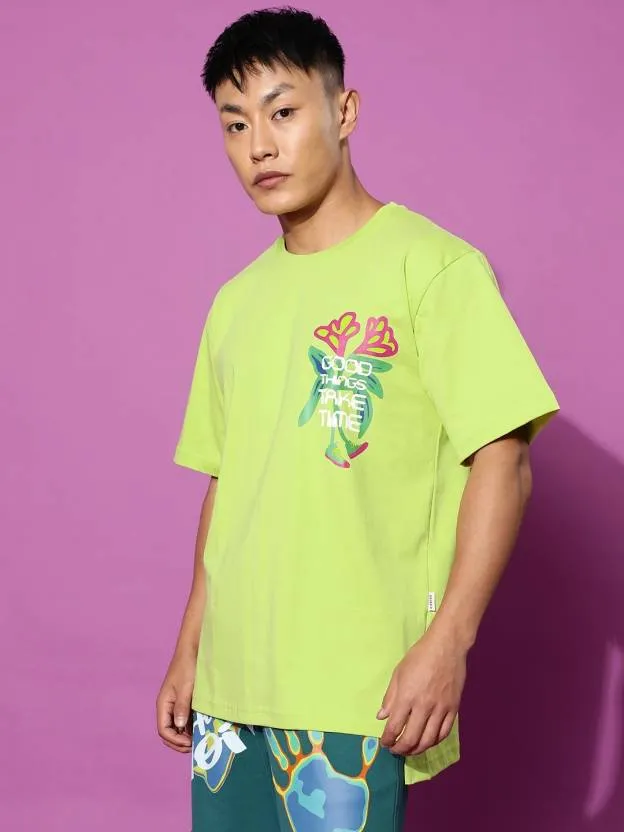 Good Things Green Oversized Pocket Graphic Printed Tshirt