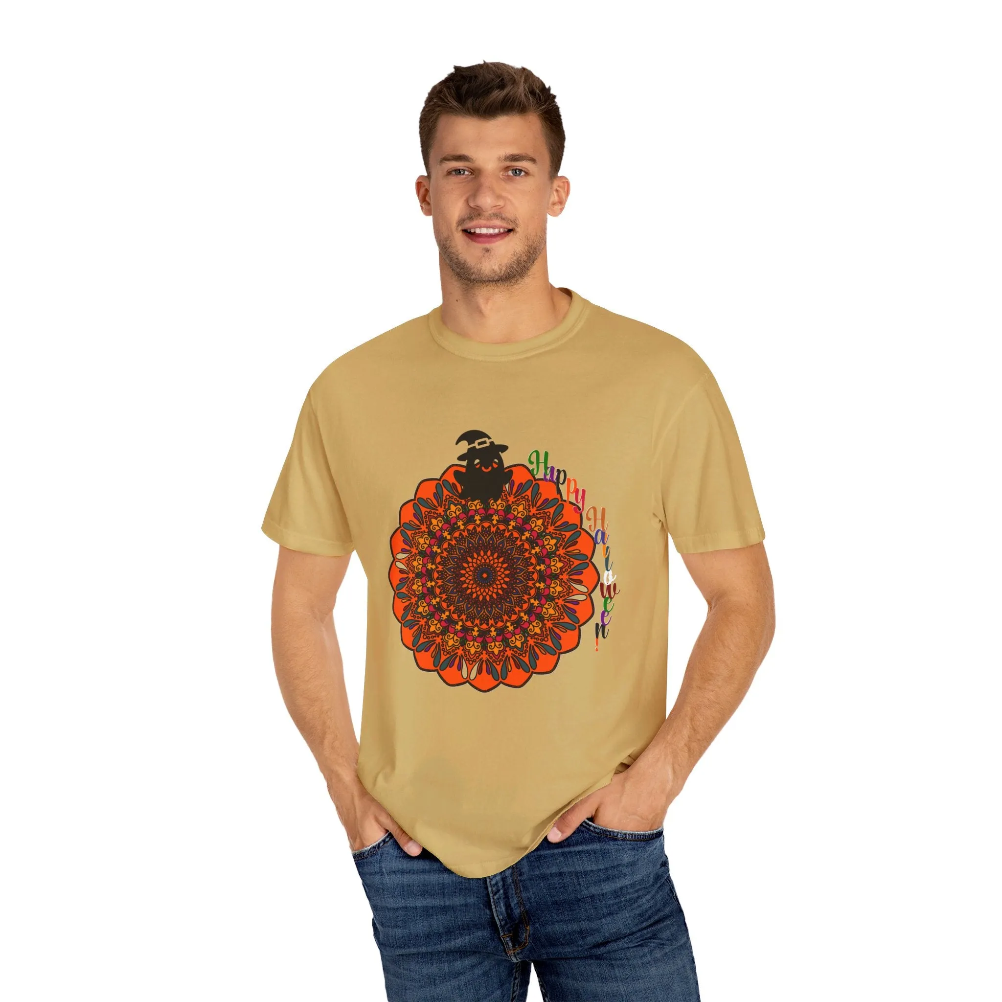 Handmade Mandala Design Halloween T-shirt - Unisex Garment-Dyed Tee