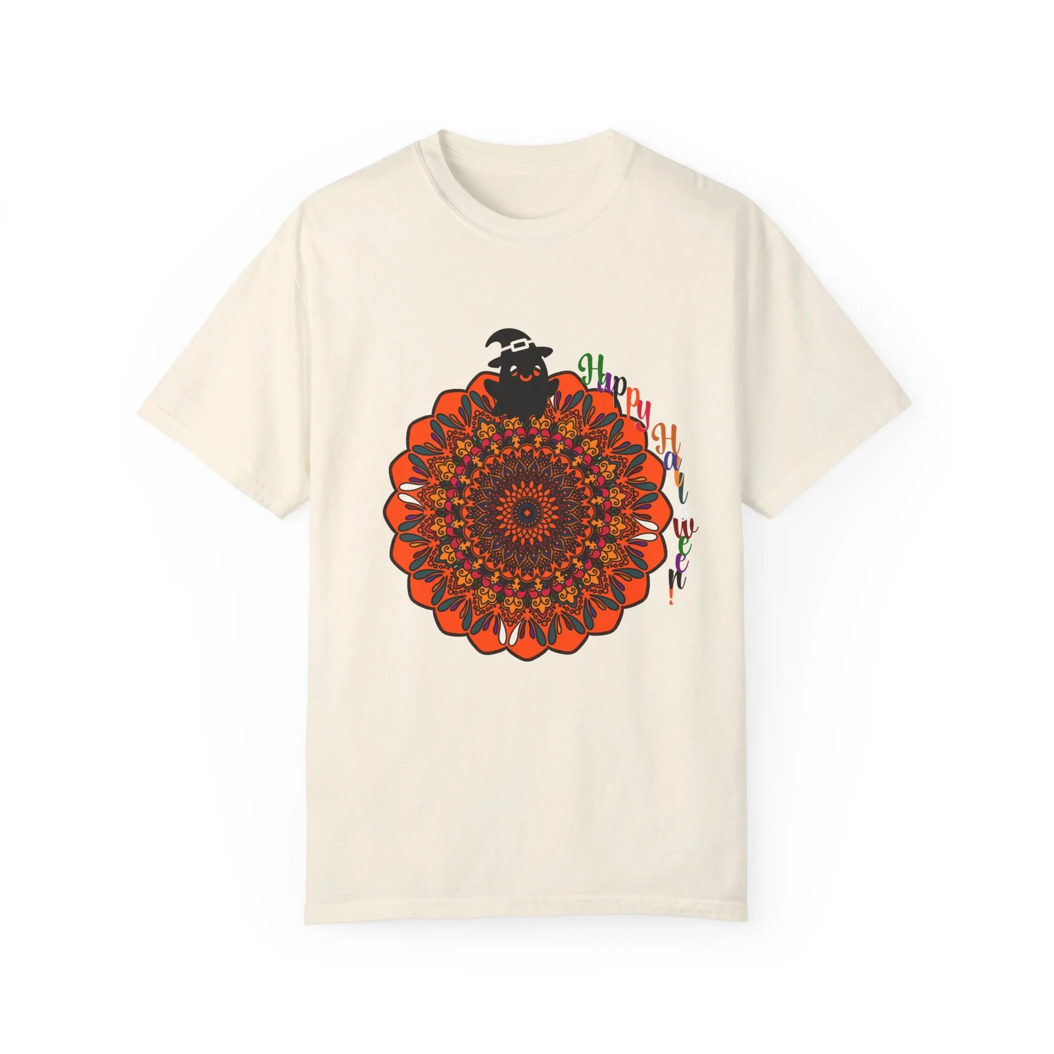 Handmade Mandala Design Halloween T-shirt - Unisex Garment-Dyed Tee